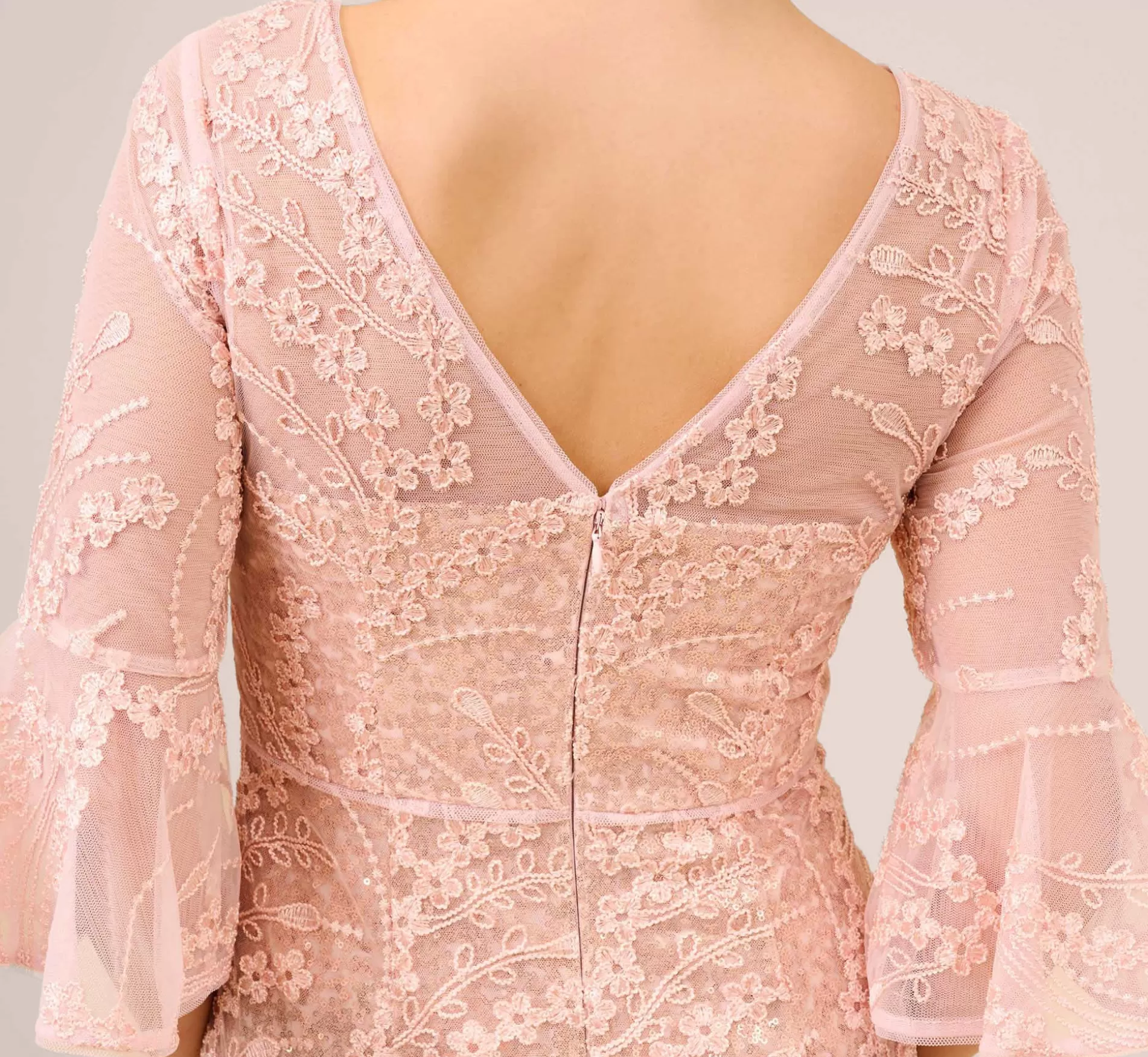 Discount Hand-Sequined And Embroidered Illusion Long Column Gown In Blush Pearl Long Dresses | Long Dresses