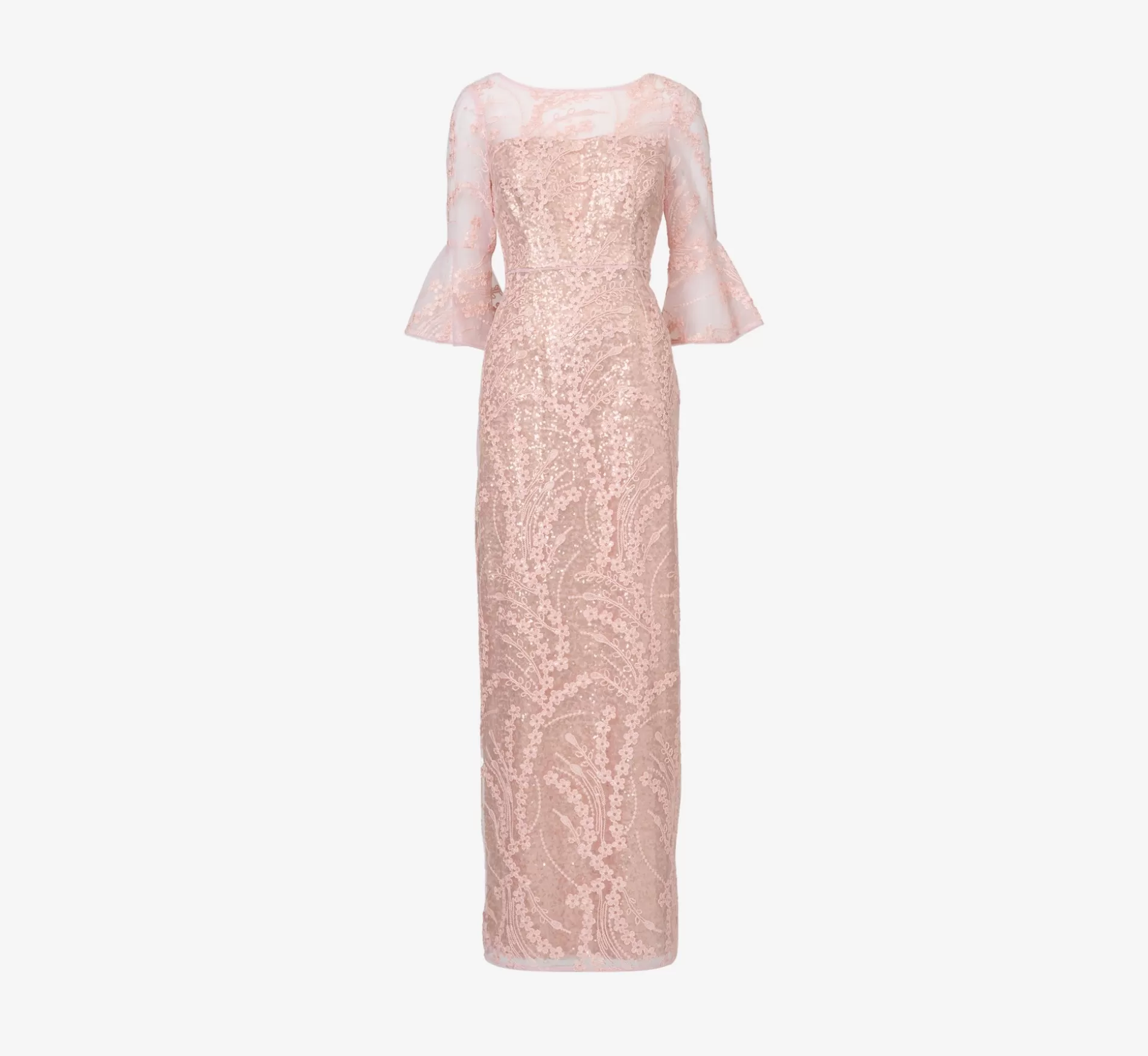 Discount Hand-Sequined And Embroidered Illusion Long Column Gown In Blush Pearl Long Dresses | Long Dresses