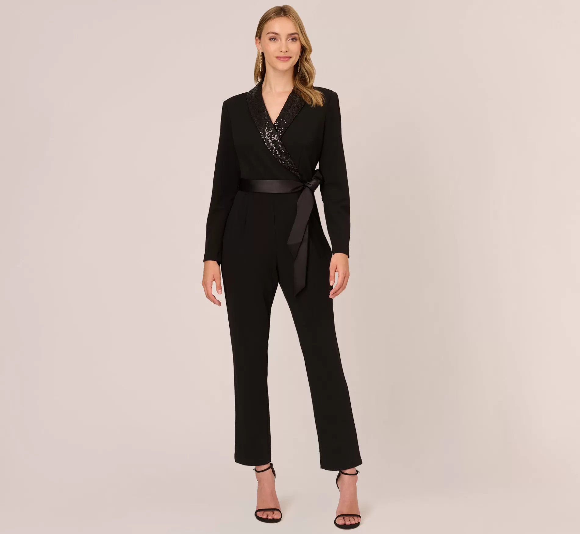 Flash Sale Hand-Sequined Crepe Tuxedo Jumpsuit In Black Jumpsuits | Cocktail