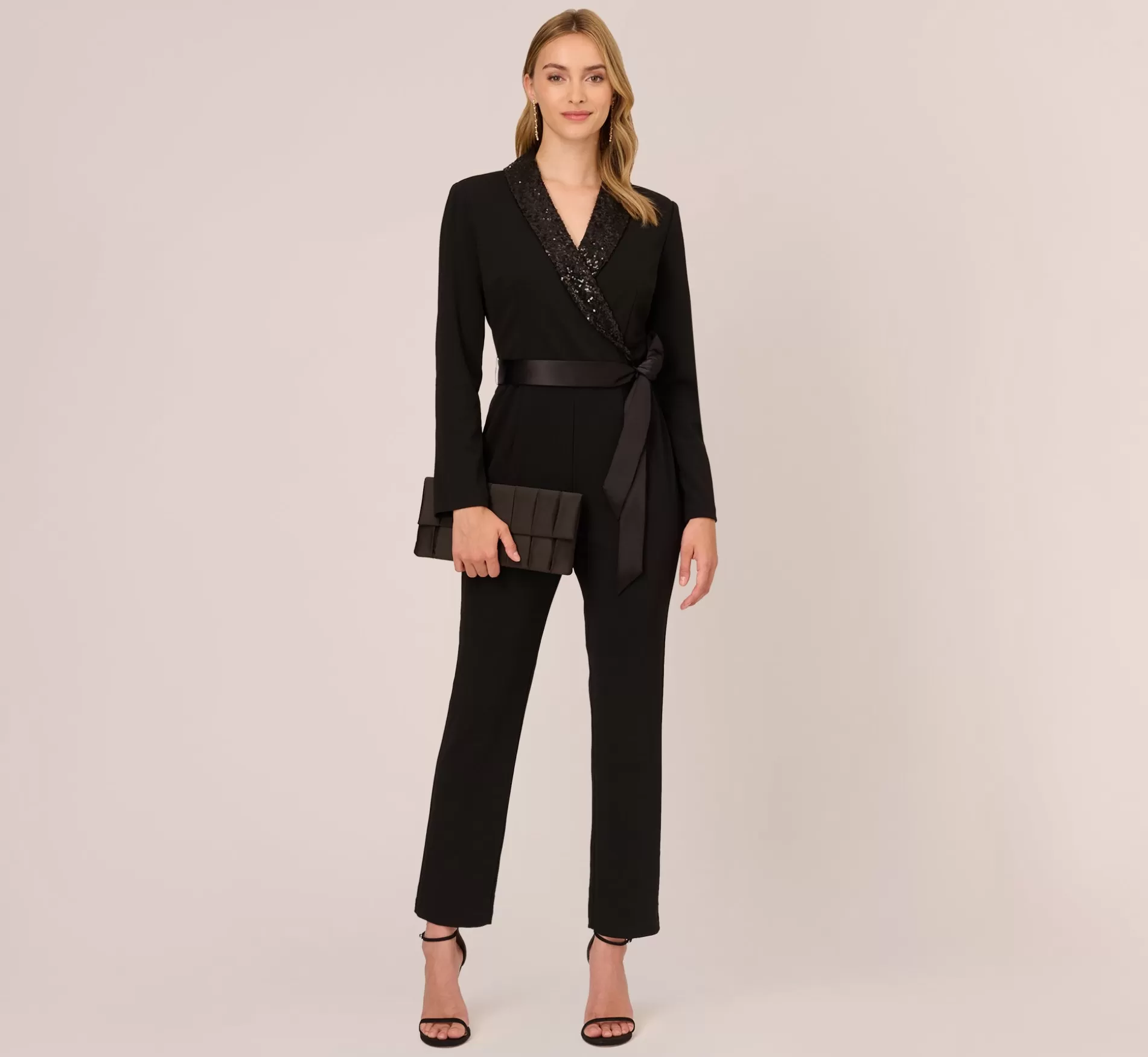 Flash Sale Hand-Sequined Crepe Tuxedo Jumpsuit In Black Jumpsuits | Cocktail