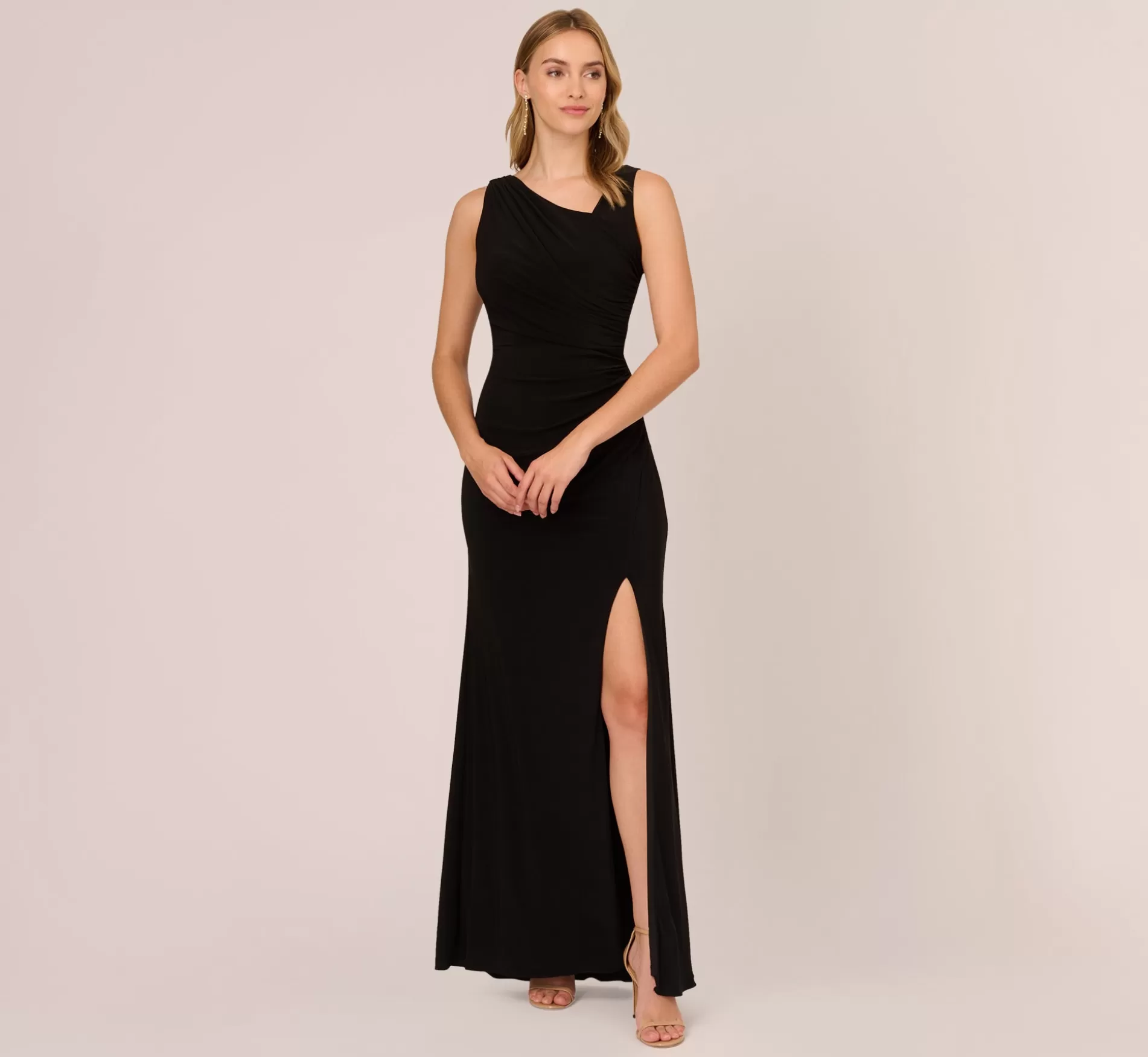 Best Hand-Sequined Ruched Long Jersey Gown In Black Long Dresses | Best Sellers