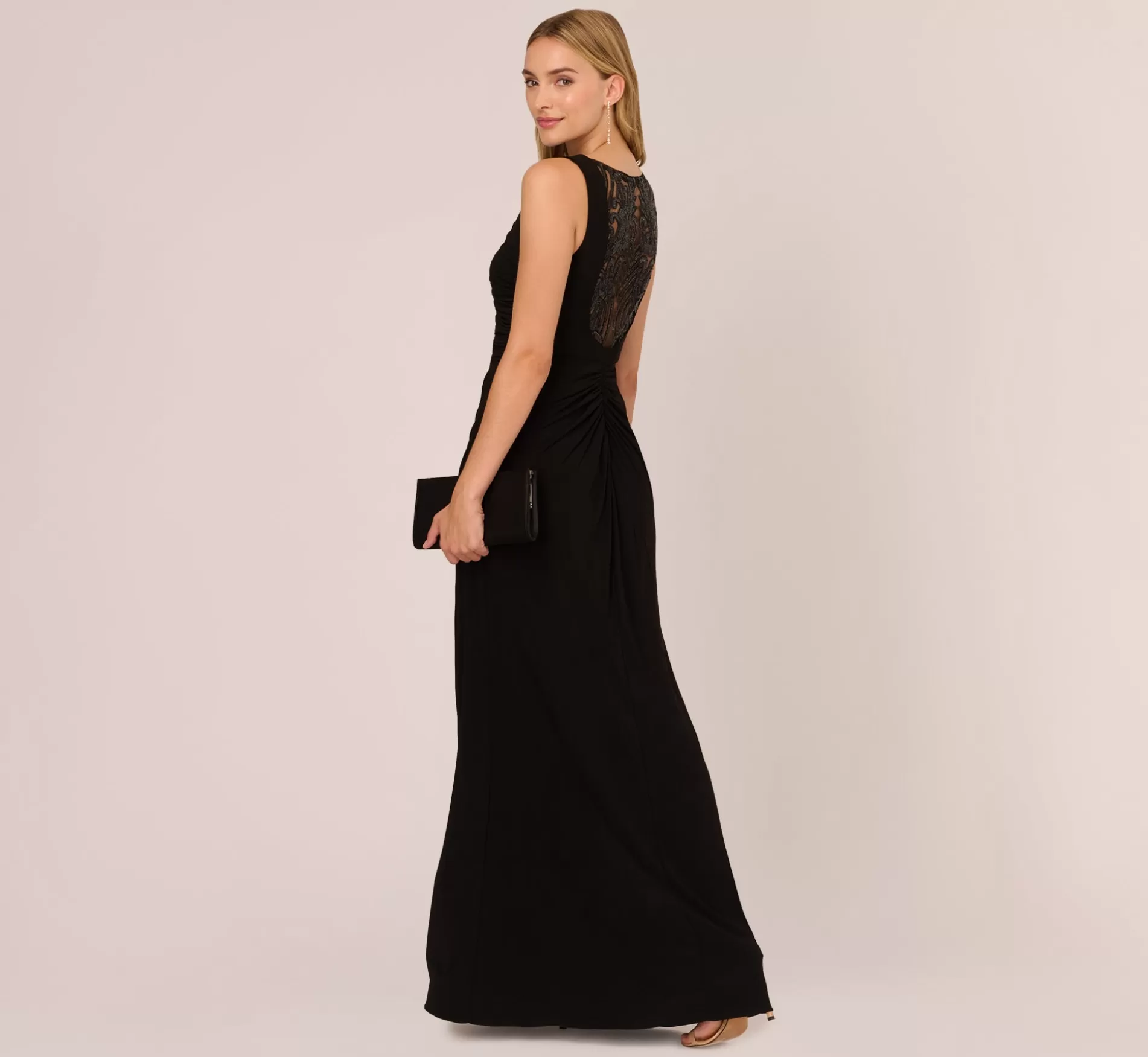 Best Hand-Sequined Ruched Long Jersey Gown In Black Long Dresses | Best Sellers