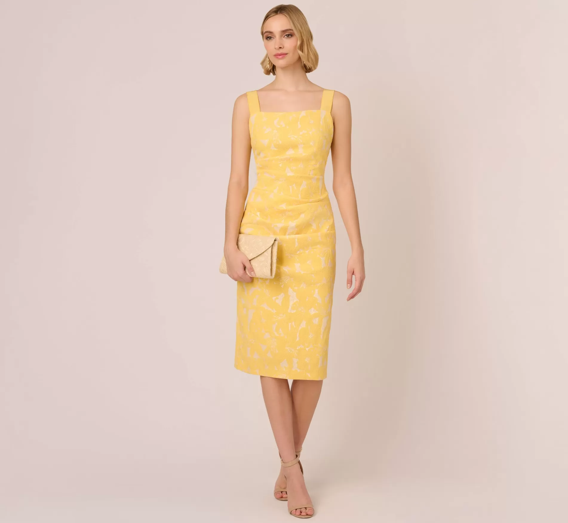 Fashion Hibiscus Jacquard Sheath Dress With Tucked Details In Sun Formal | Floral