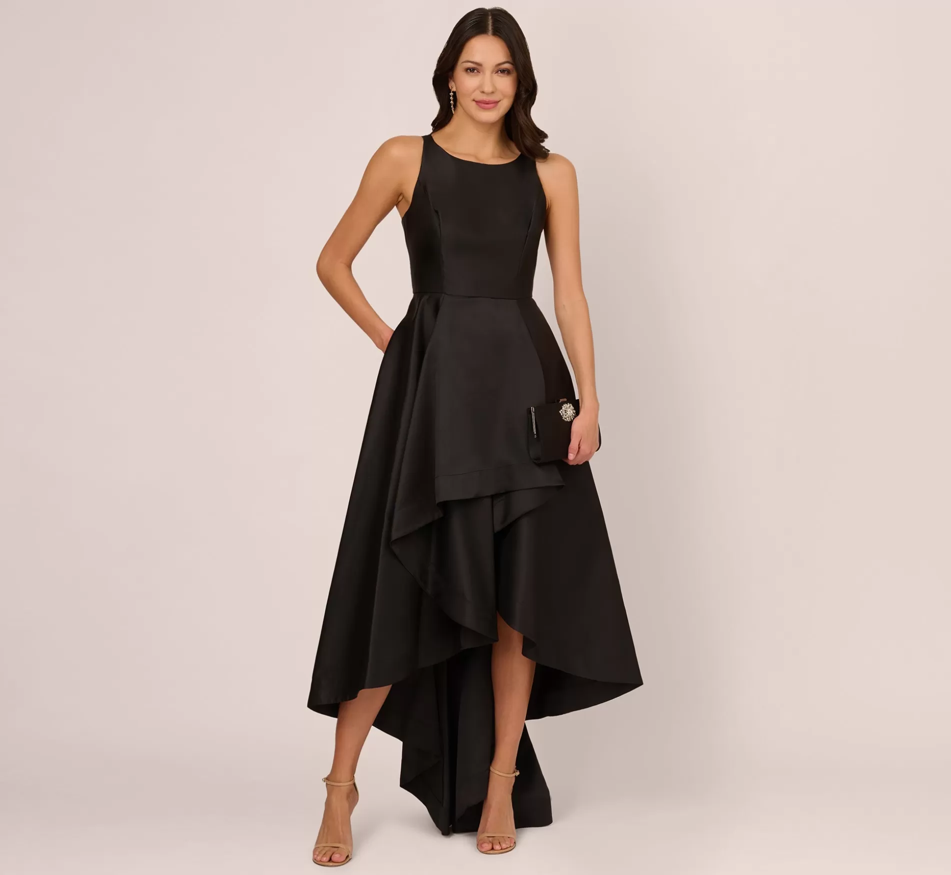 Store High Low Mikado Gown With Asymmetrical Detail In Black Best Sellers | Black Tie