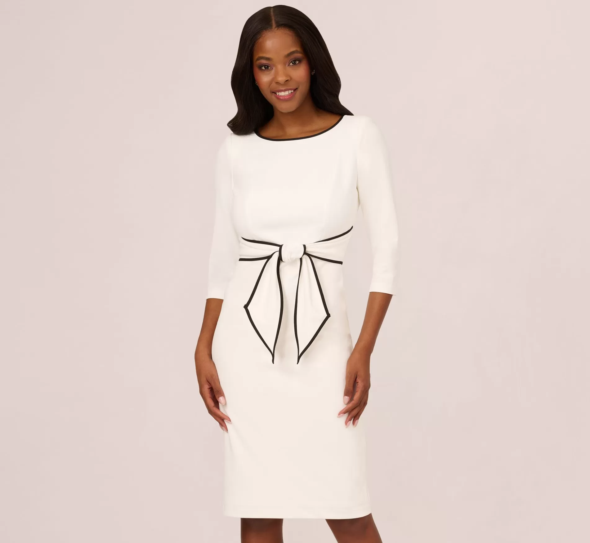 Discount Knit Crepe Tie Dress In Ivory Black Little White Dresses | Formal