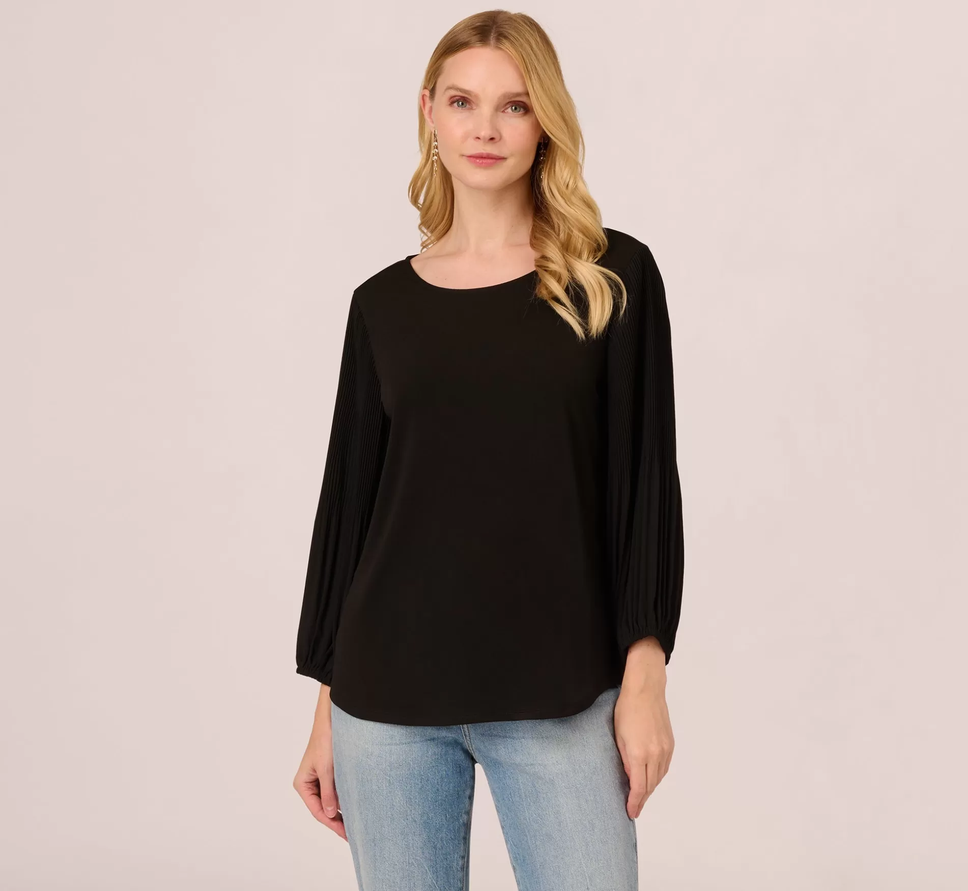 Best Knit Top With Pleated Sleeves In Black Formal