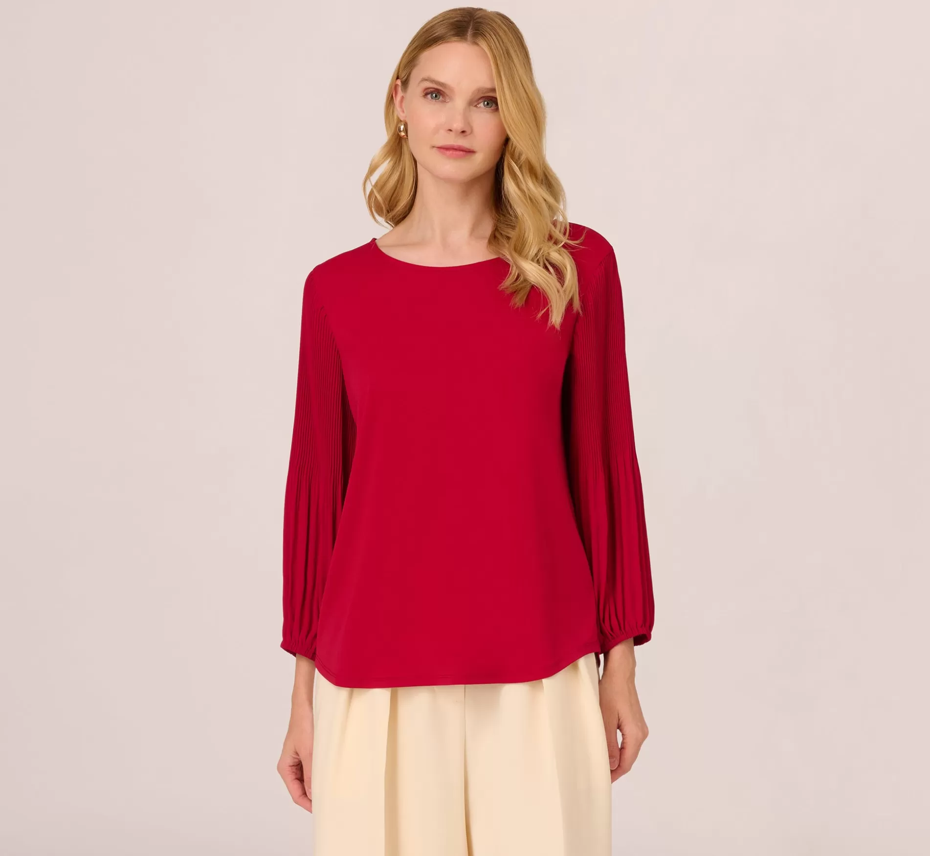 Outlet Knit Top With Pleated Sleeves In Crimson Formal