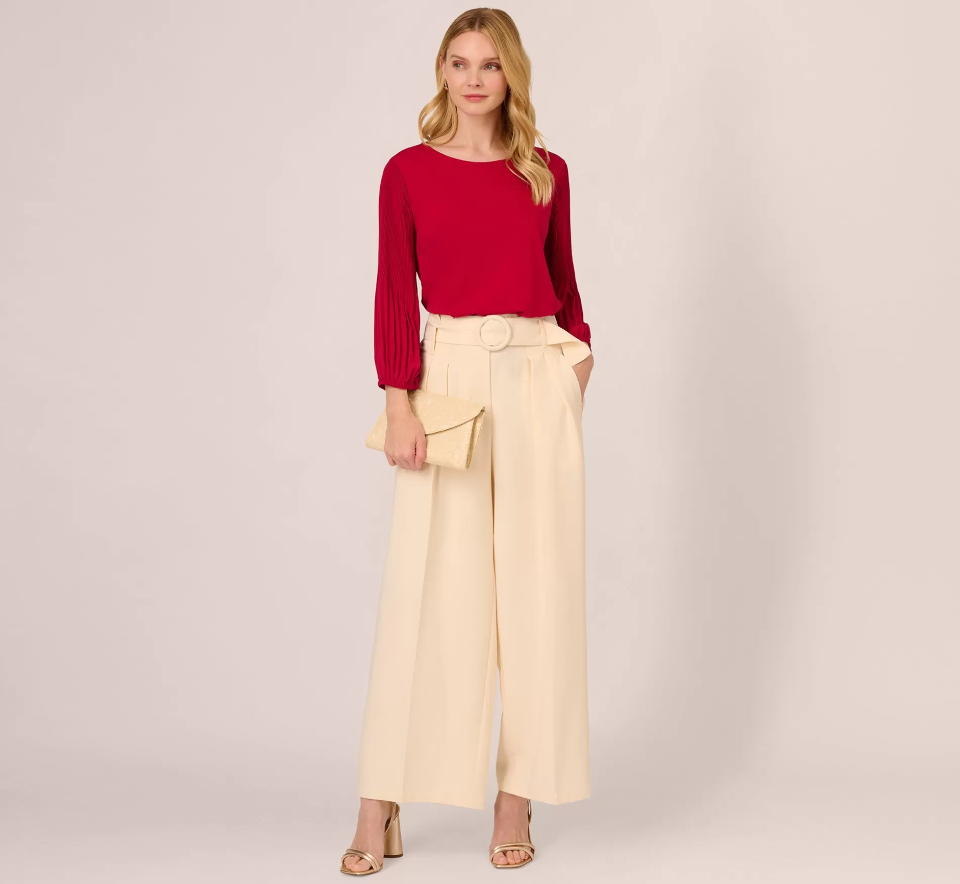 Outlet Knit Top With Pleated Sleeves In Crimson Formal