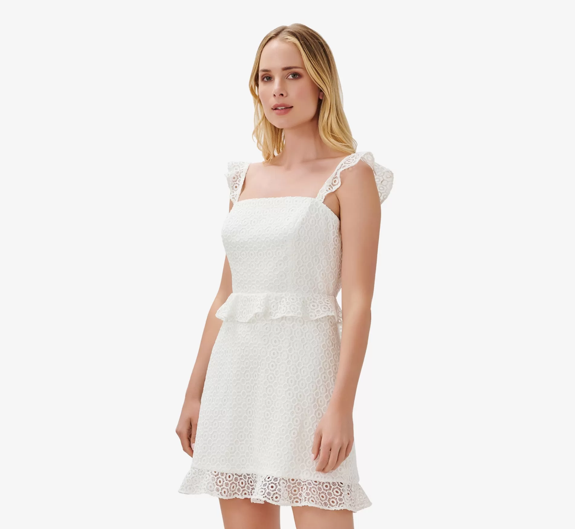 Best Sale Lace Fit-And-Flare Short Cocktail Dress In Ivory Little White Dresses | Short Dresses