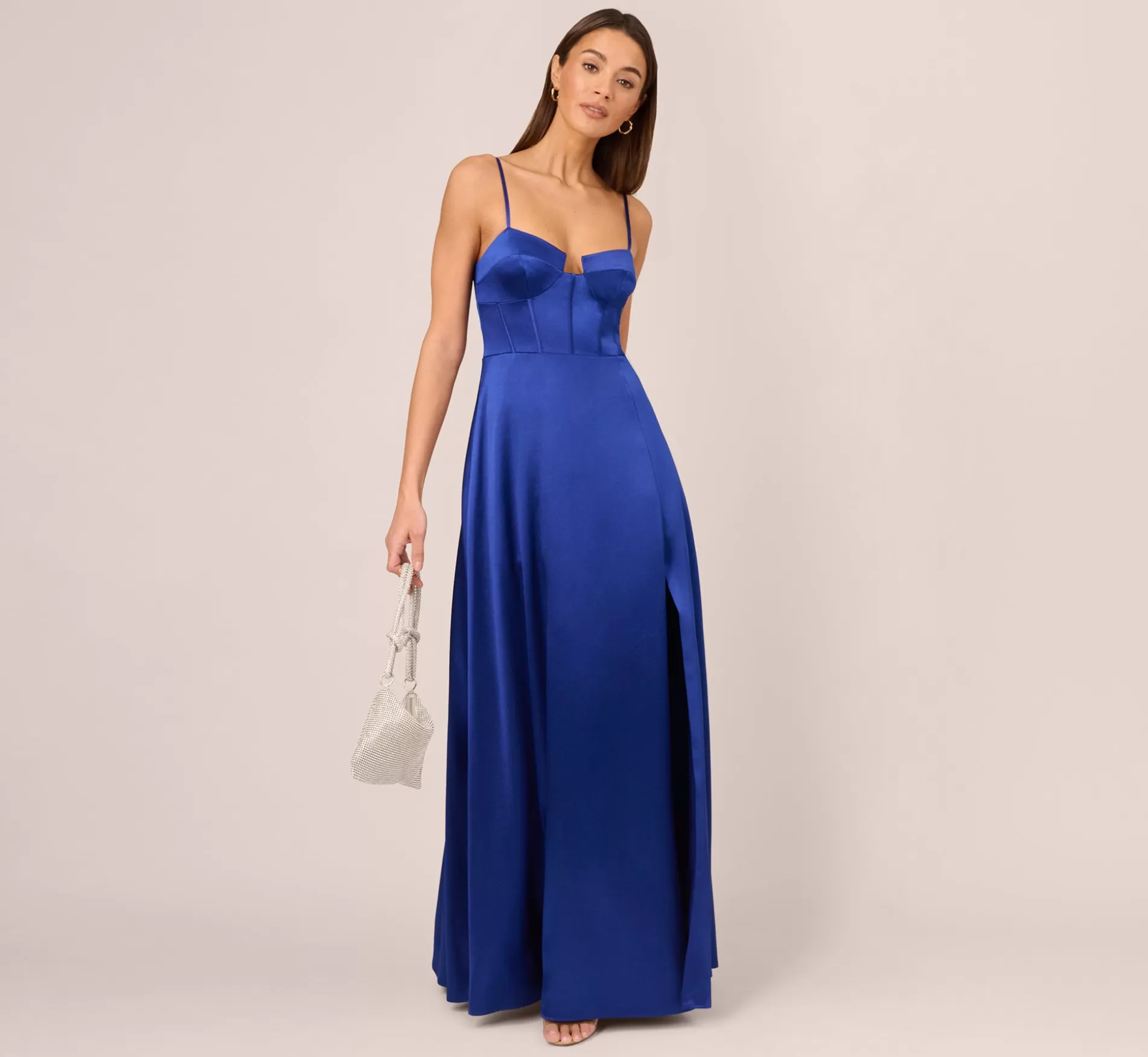 Flash Sale Liquid Satin Gown With Corset Bodice In Royal Sapphire Formal | Long Dresses