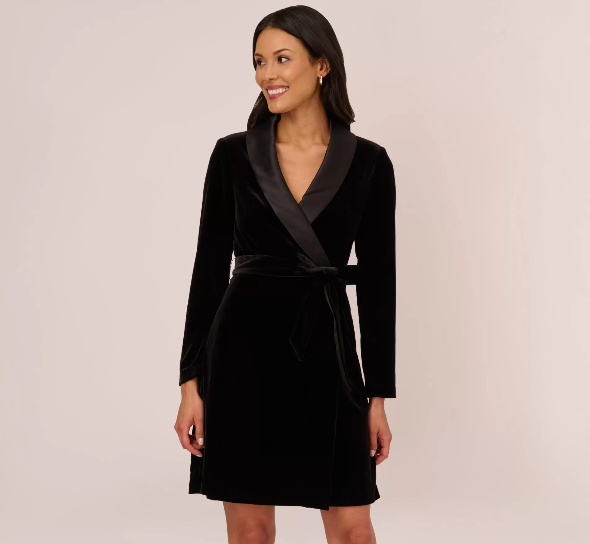 Cheap Long Sleeve Velvet Tuxedo Dress In Black Cocktail | Day Dresses