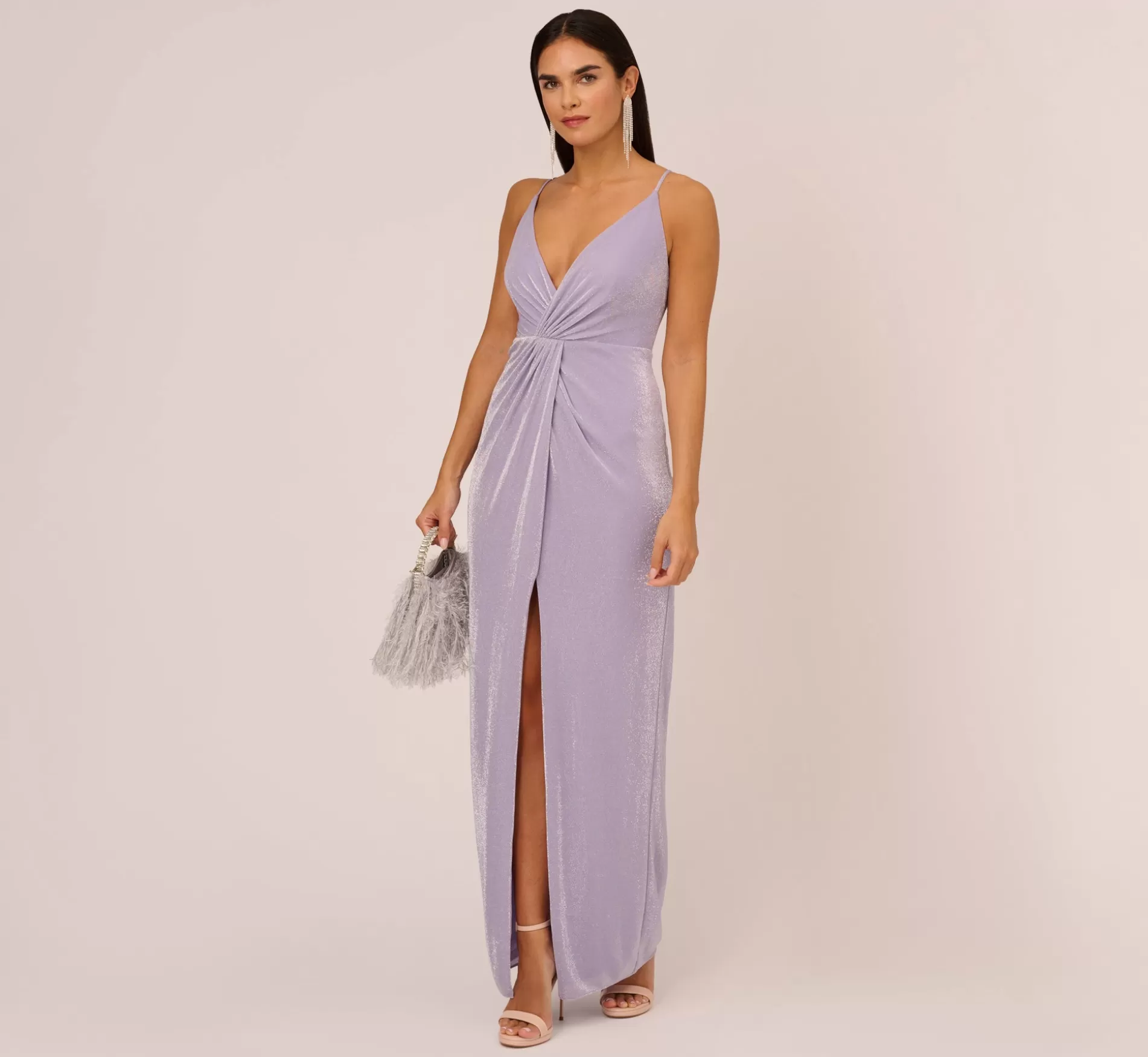 Outlet Lurex Knit Column Gown With Gathered Details In Lilac Long Dresses | Long Dresses