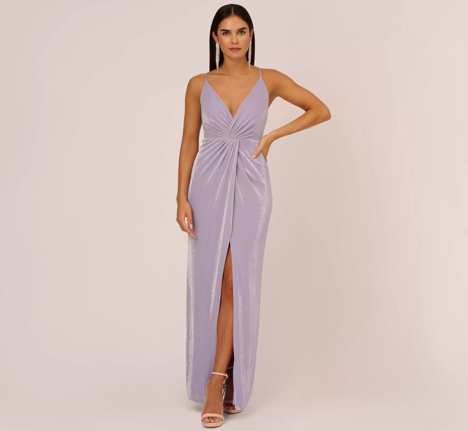 Outlet Lurex Knit Column Gown With Gathered Details In Lilac Long Dresses | Long Dresses