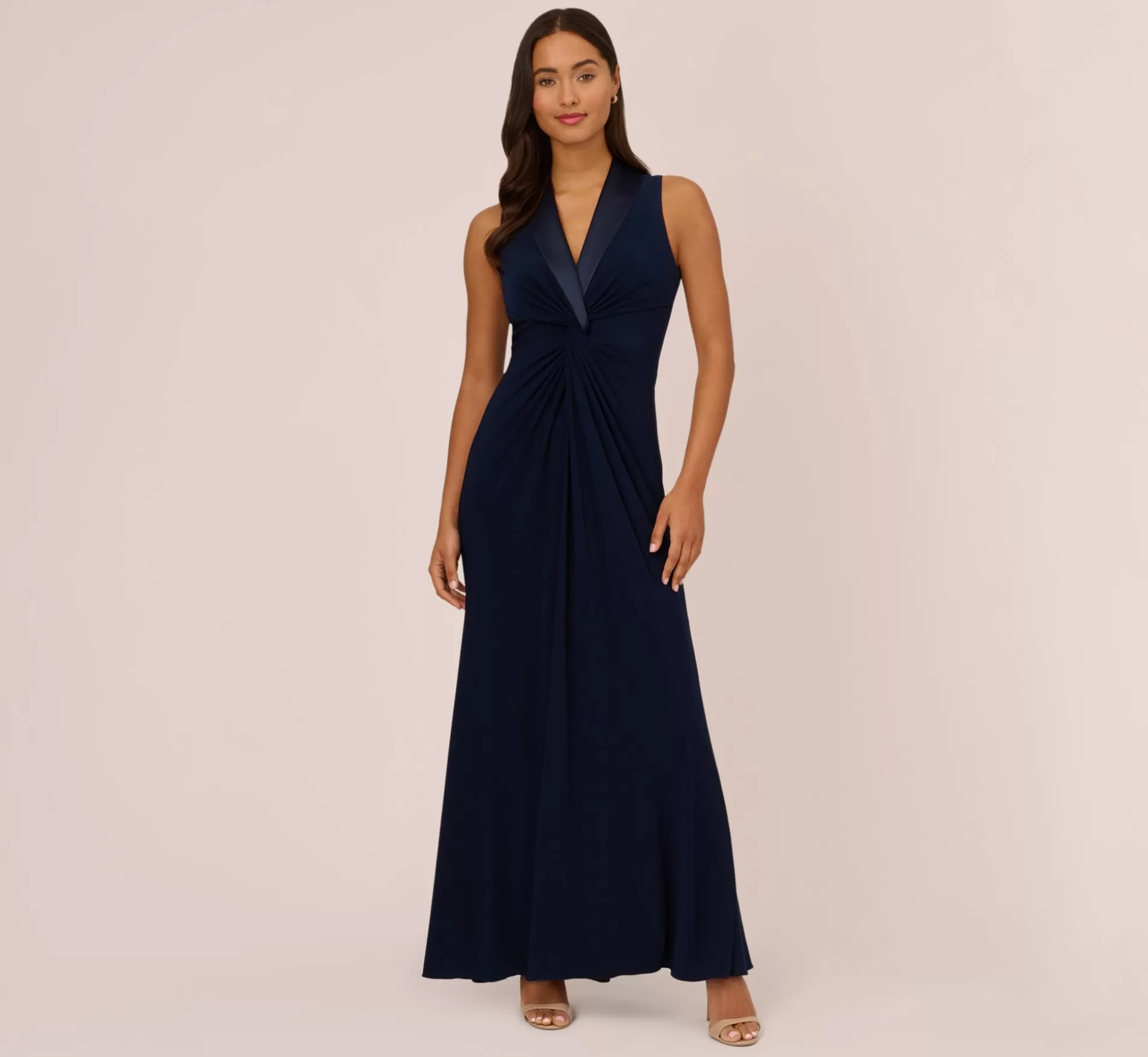 Store Matte Jersey Twist Front Tuxedo Long Gown In Midnight Best Sellers | Black Tie