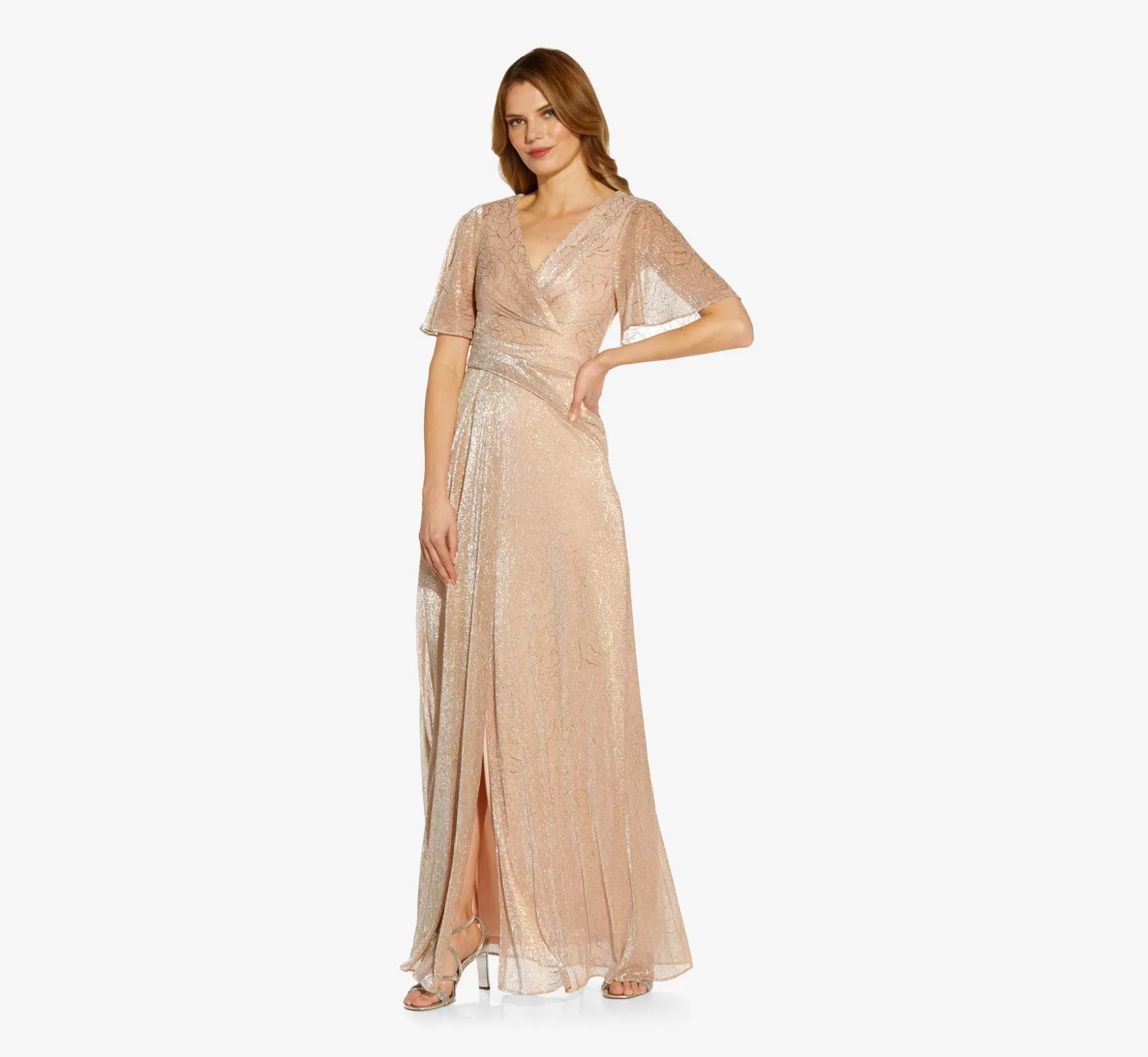 Cheap Metallic Mesh Draped Gown In Rose Gold Long Dresses | Long Dresses