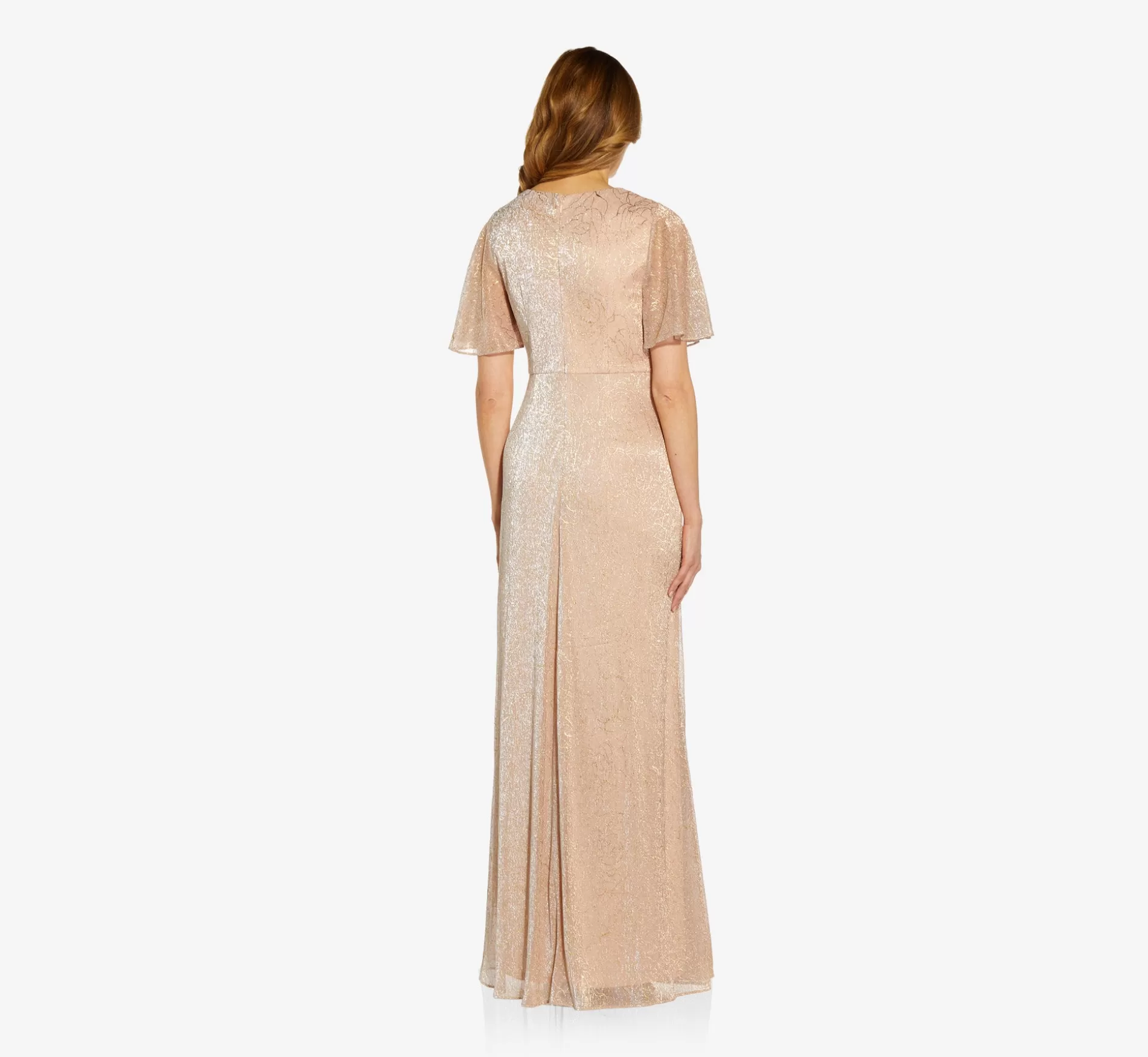 Cheap Metallic Mesh Draped Gown In Rose Gold Long Dresses | Long Dresses