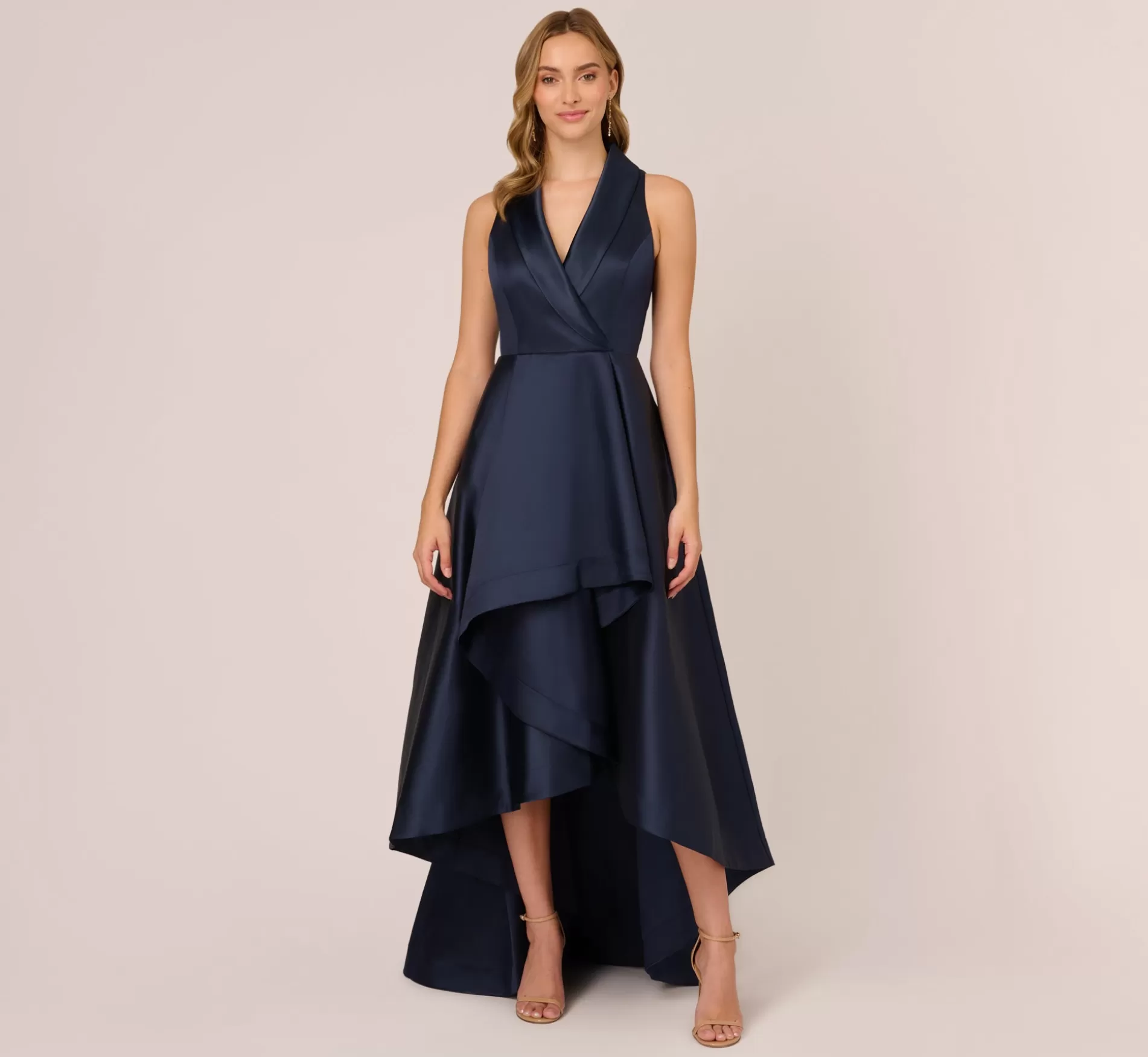 Shop Mikado High/Low Midi-Length Tuxedo Gown In Midnight Black Tie | Day Dresses