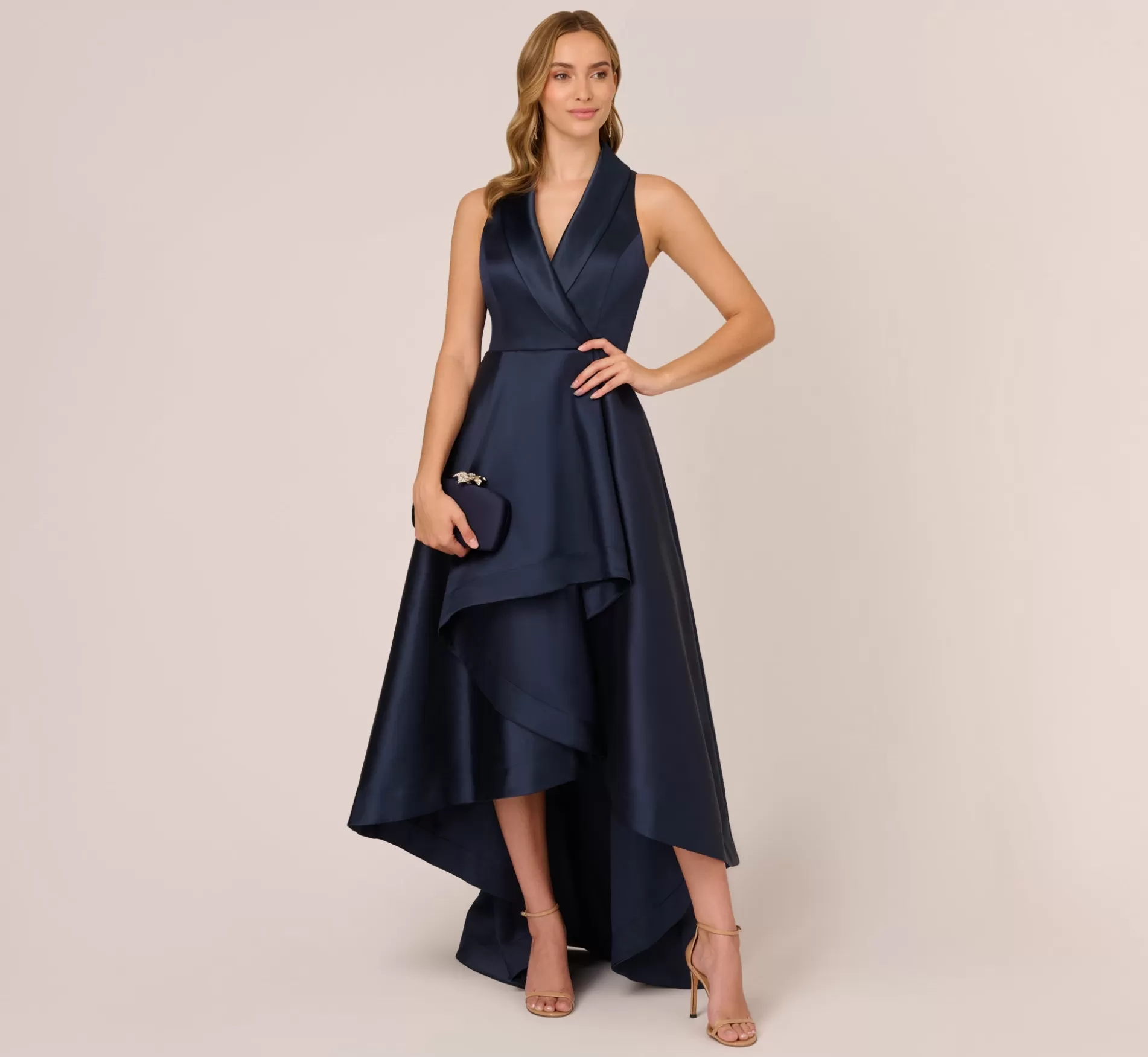 Shop Mikado High/Low Midi-Length Tuxedo Gown In Midnight Black Tie | Day Dresses