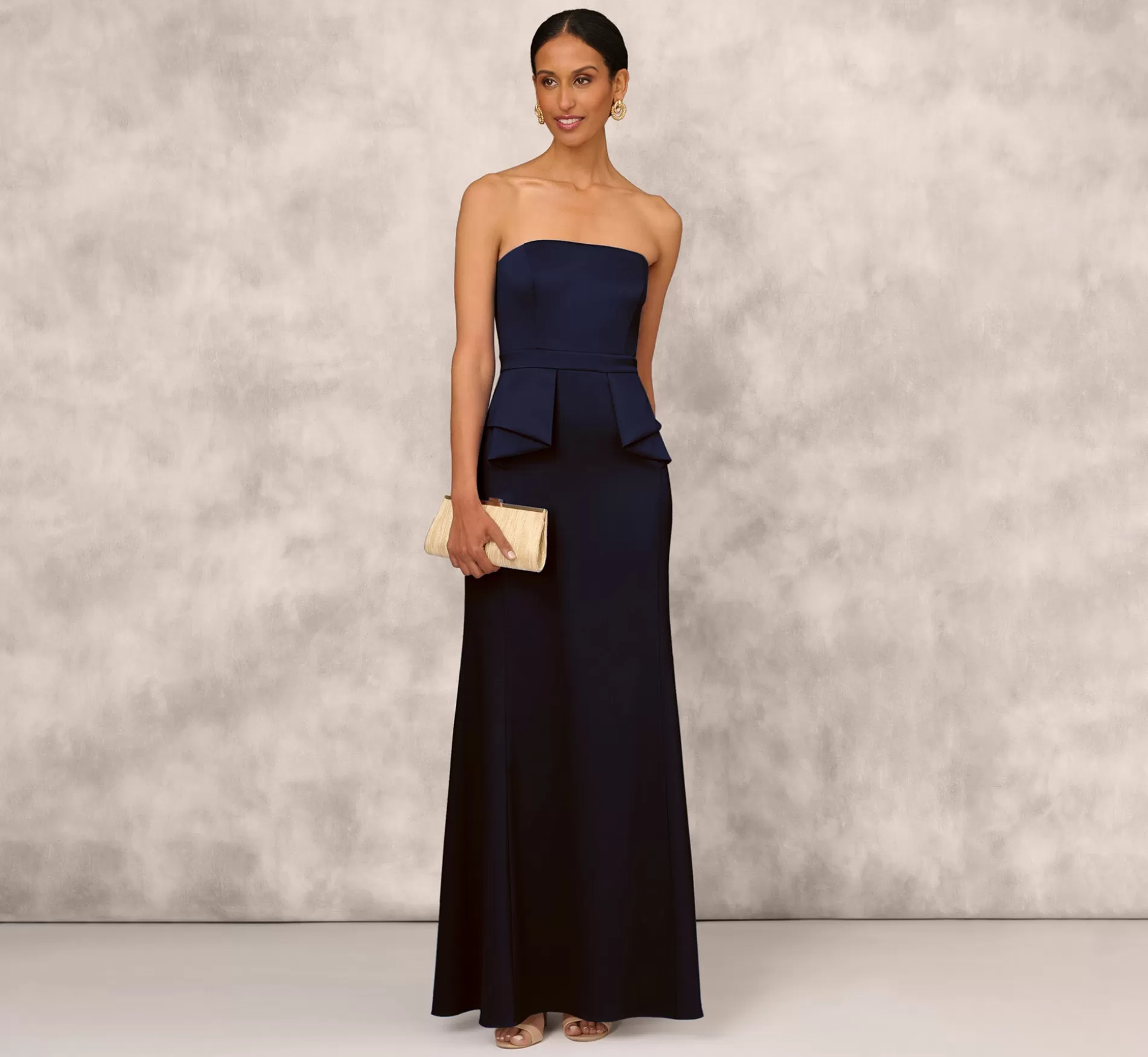 Flash Sale Mikado Strapless Gown With Peplum Sides In Navy Long Dresses