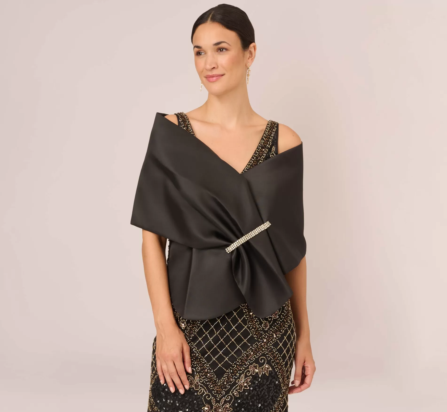 Hot Mikado Wrap With Stone Embellished Pin In Black Separates | Separates