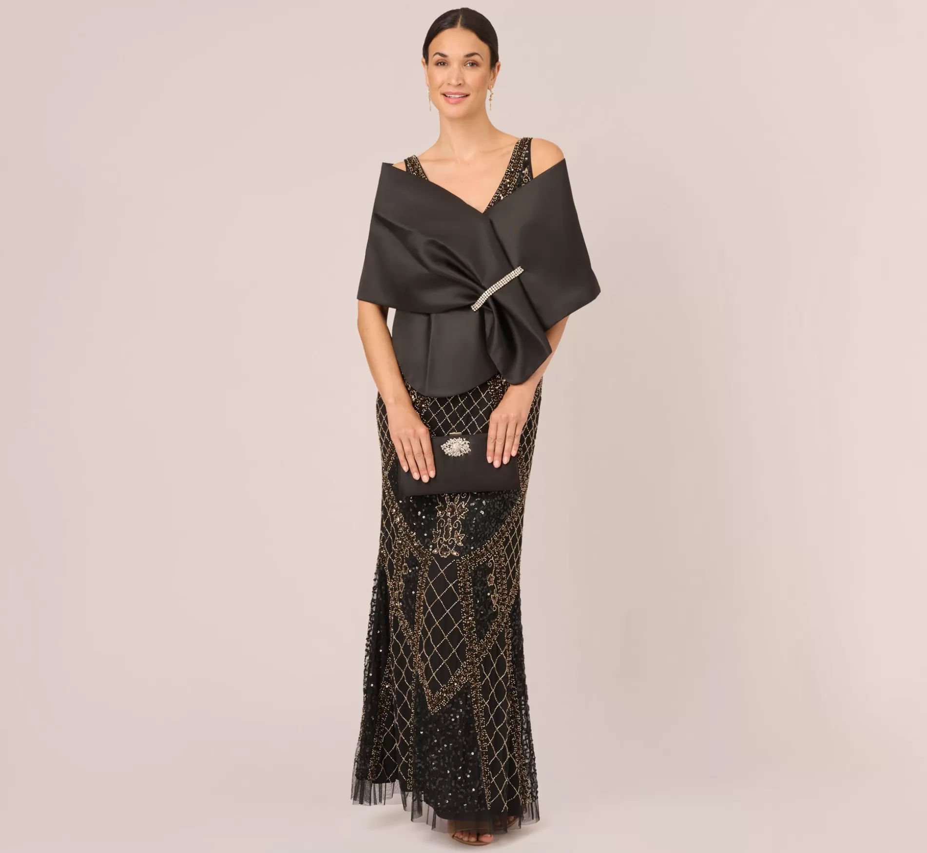 Hot Mikado Wrap With Stone Embellished Pin In Black Separates | Separates