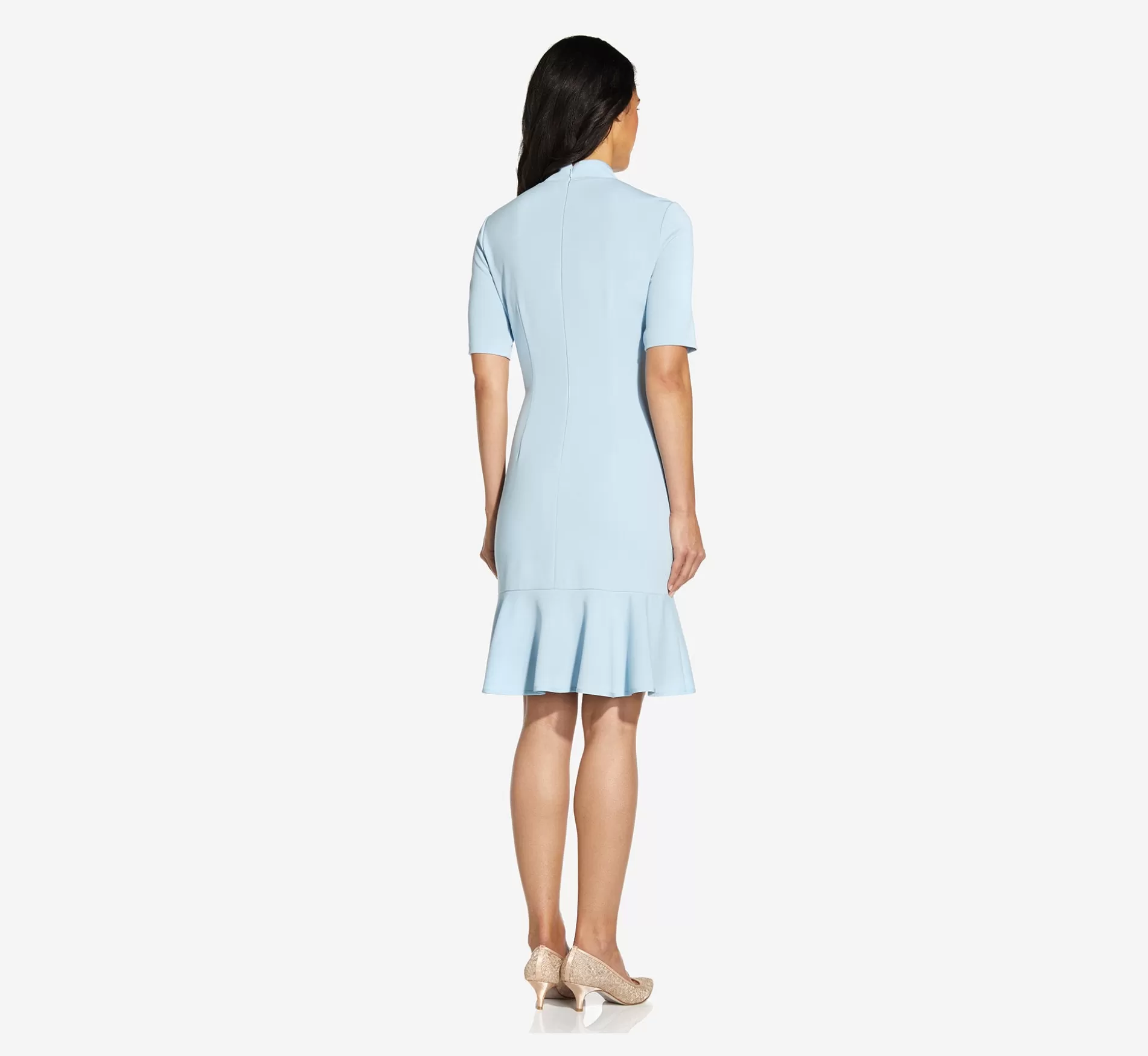 Shop Mock Neck Dress With Contrasting Bowtie In Blue Mist Day Dresses | Dresses with Sleeves