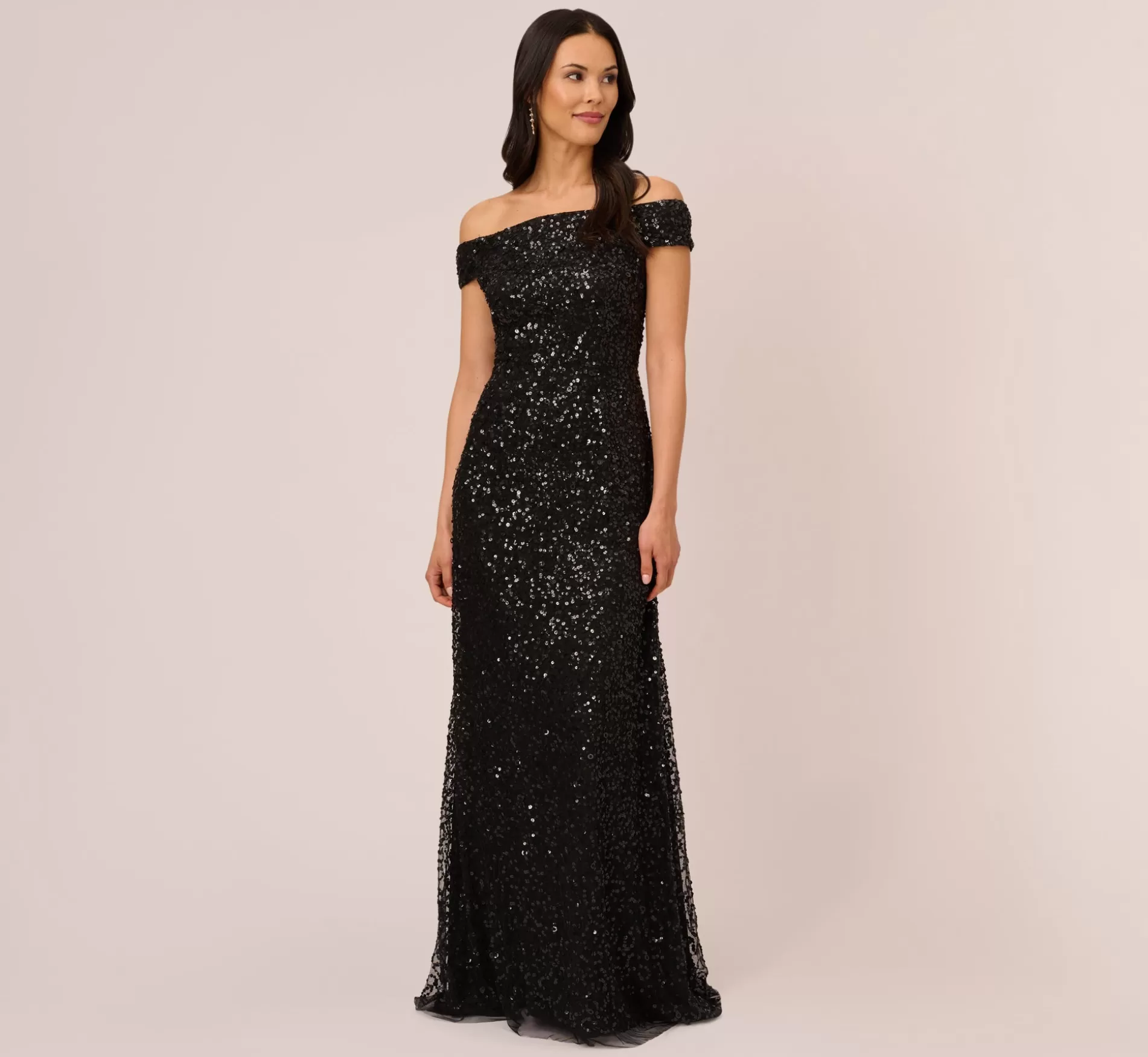 Best Sale Off The Shoulder Sequin Beaded Gown In Black Long Dresses | Best Sellers