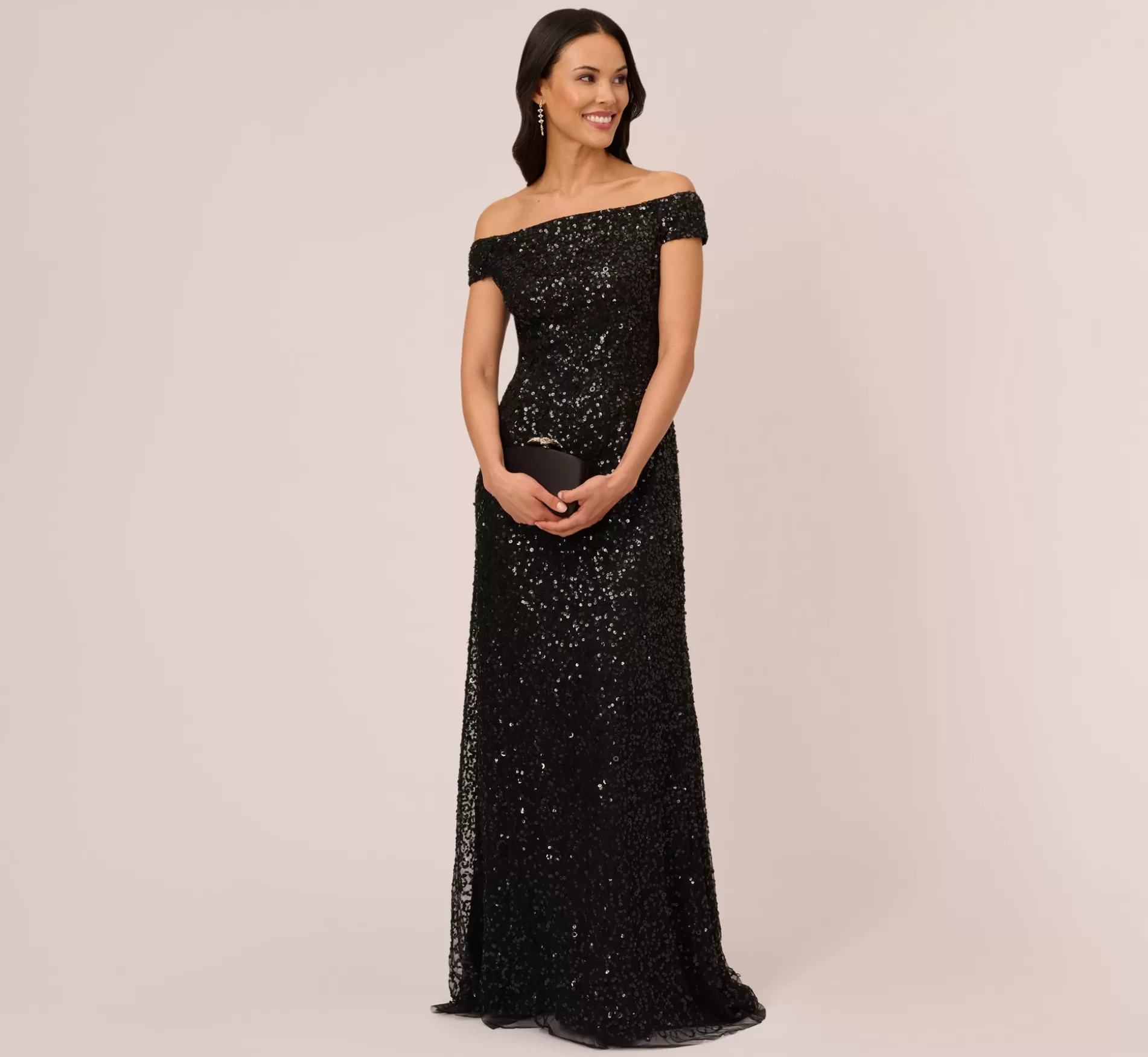 Best Sale Off The Shoulder Sequin Beaded Gown In Black Long Dresses | Best Sellers