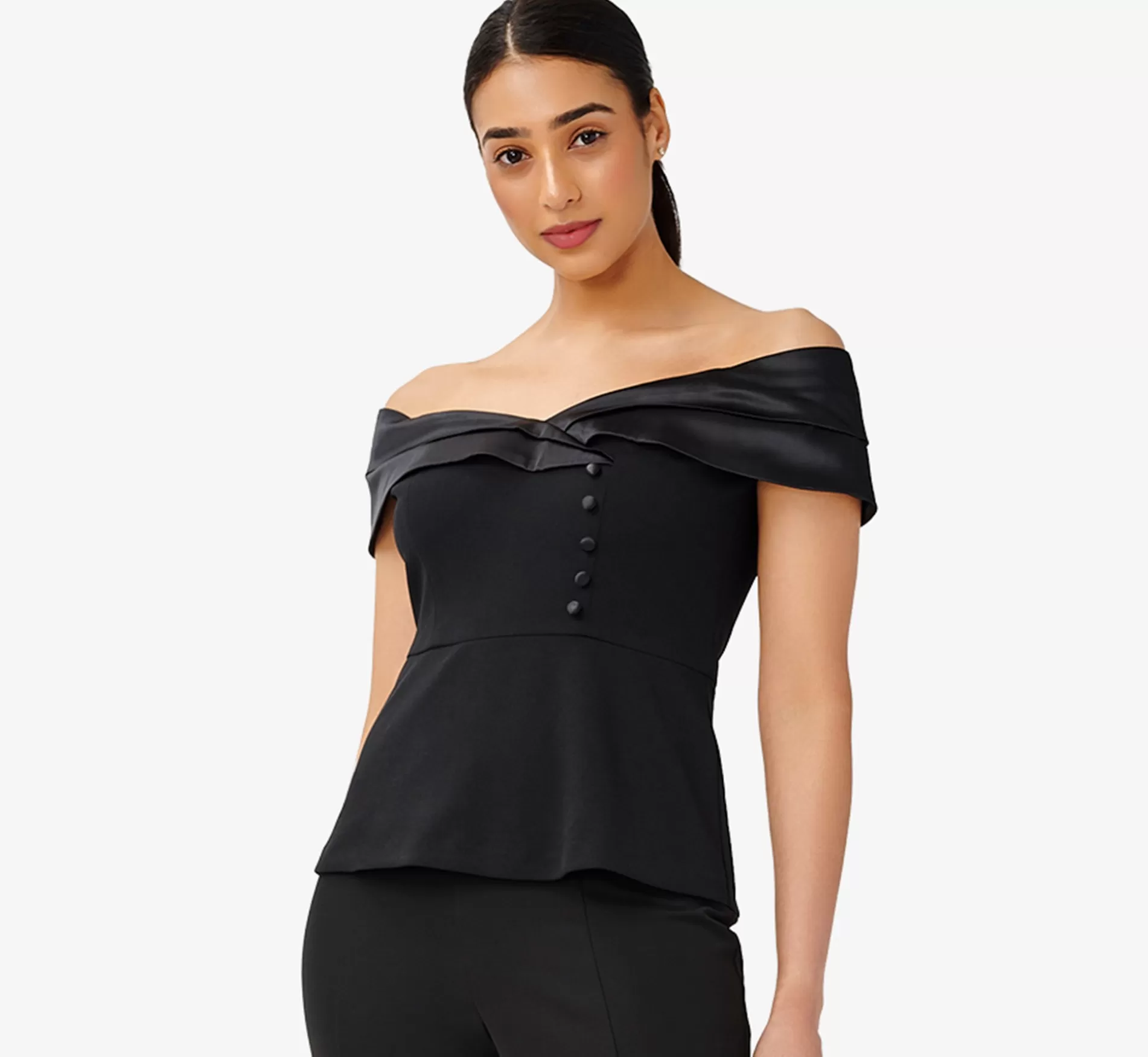 Cheap Off-The-Shoulder Satin And Crepe Top In Black All Dresses | Separates