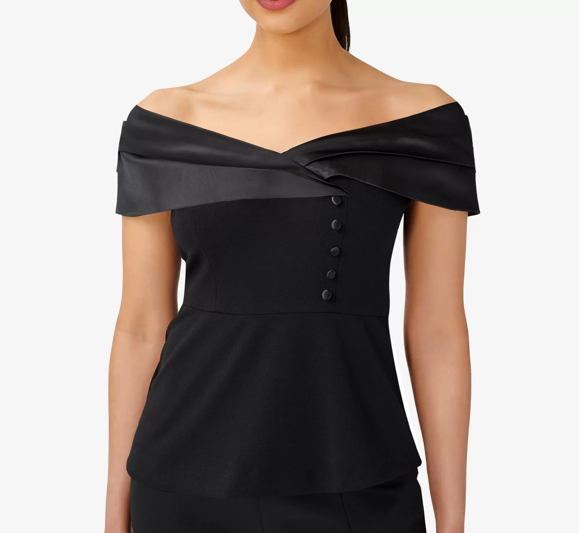 Cheap Off-The-Shoulder Satin And Crepe Top In Black All Dresses | Separates