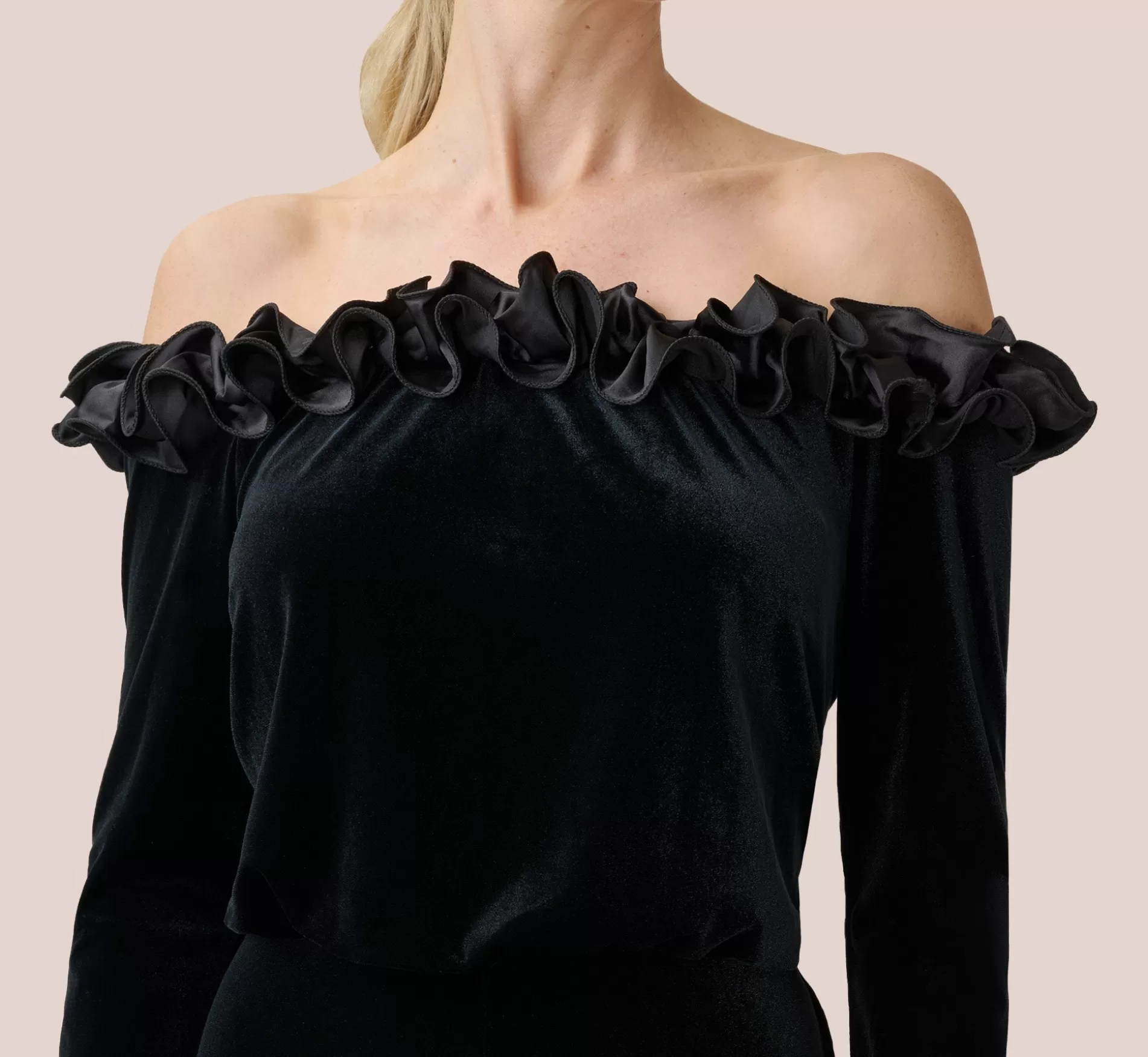 Flash Sale Off-The-Shoulder Velvet Blouson Jumpsuit With Satin Rosettes In Black Jumpsuits | Black Tie