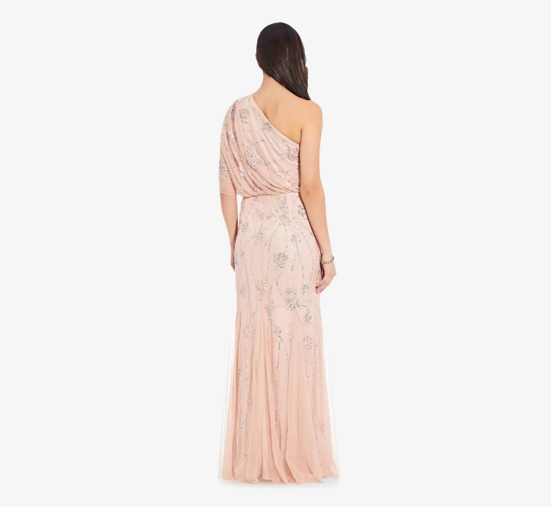 Flash Sale One Shoulder Beaded Gown In Blush Signature Blouson Collection | Long Dresses