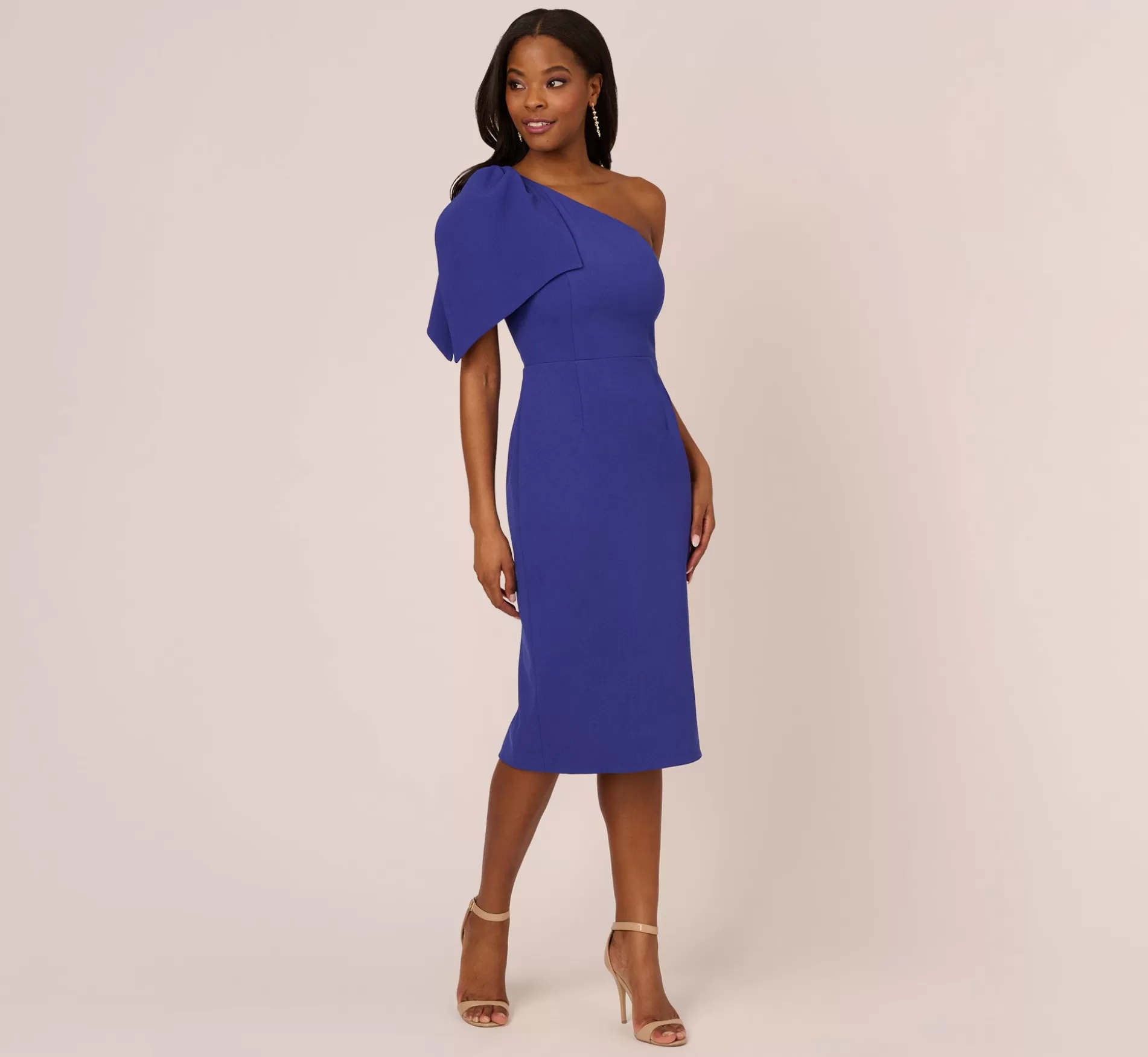 Outlet One Shoulder Midi Dress With Bow Accent In Disco Indigo Formal | Day Dresses