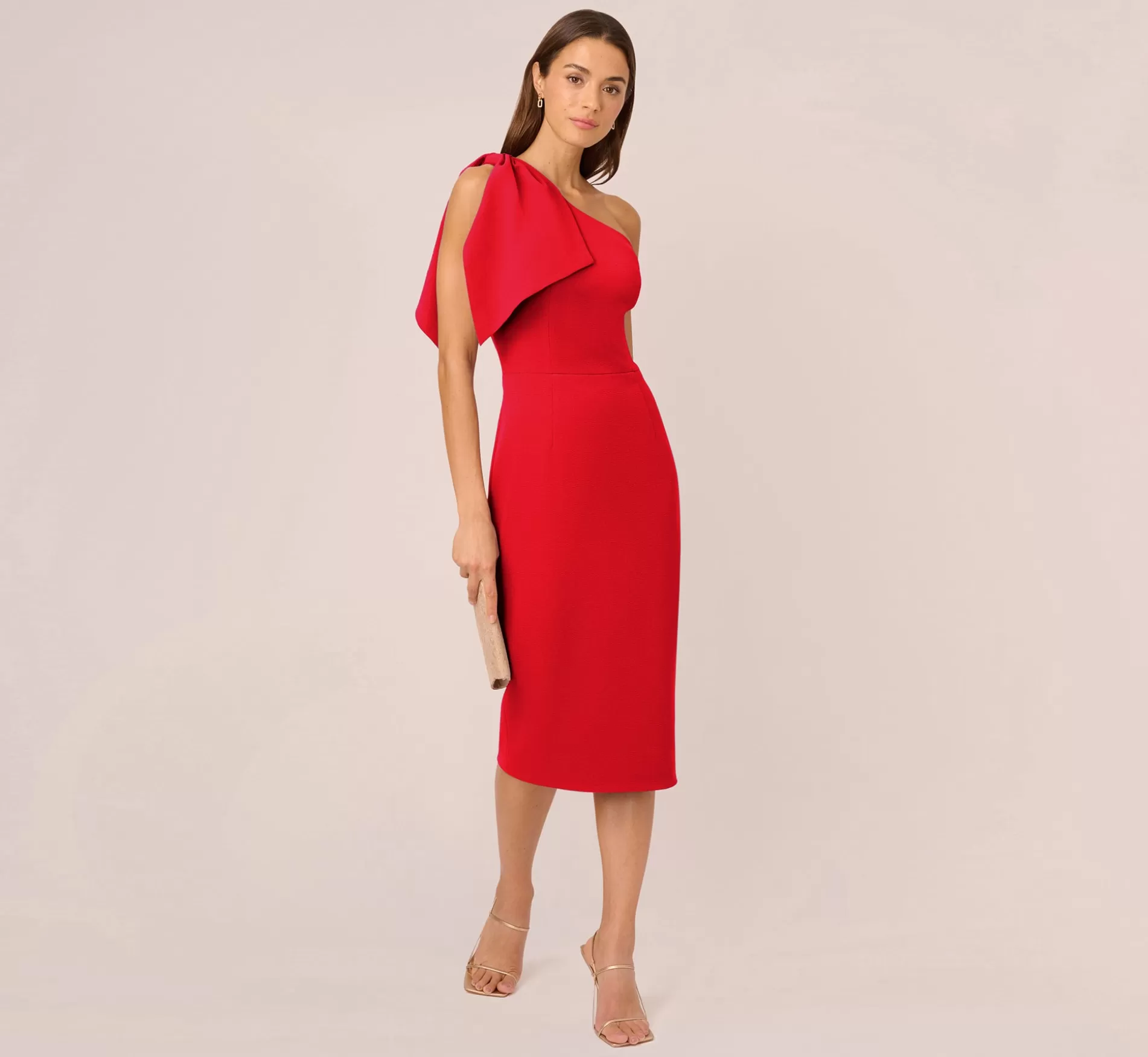 Fashion One Shoulder Midi Dress With Bow Accent In Red Best Sellers | Day Dresses