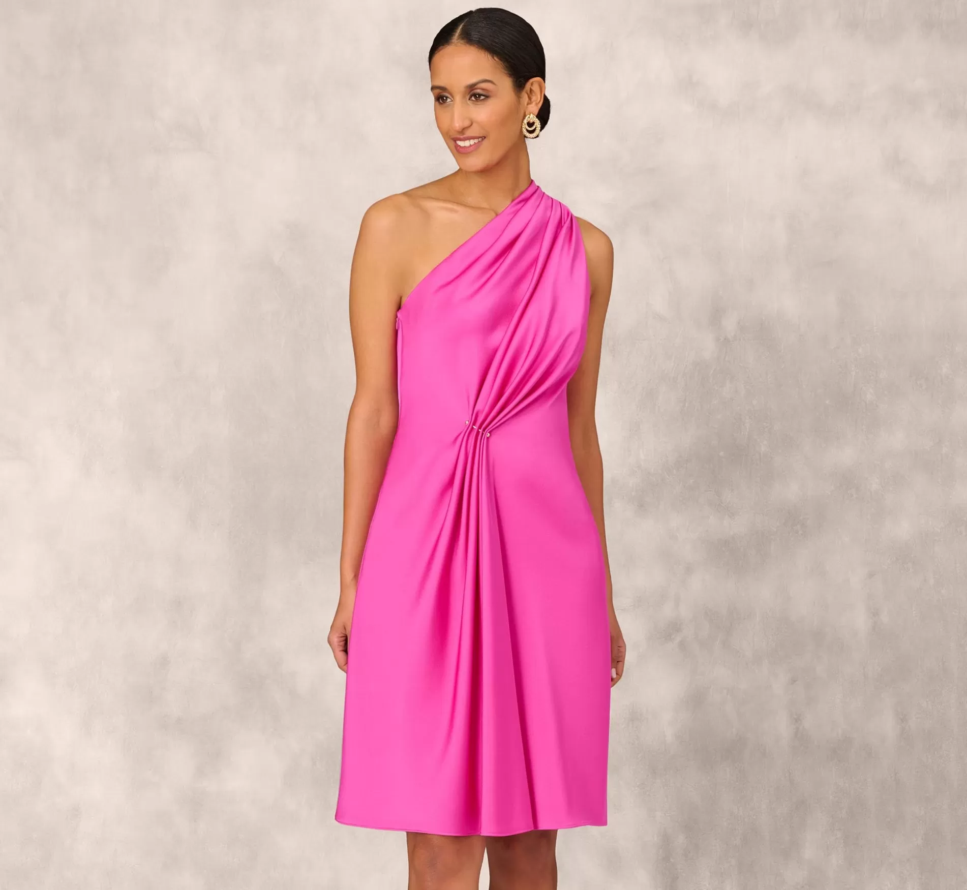 Clearance One Shoulder Midi Dress With Pleated Details In Magenta Midi Dresses | Knee Length Dresses