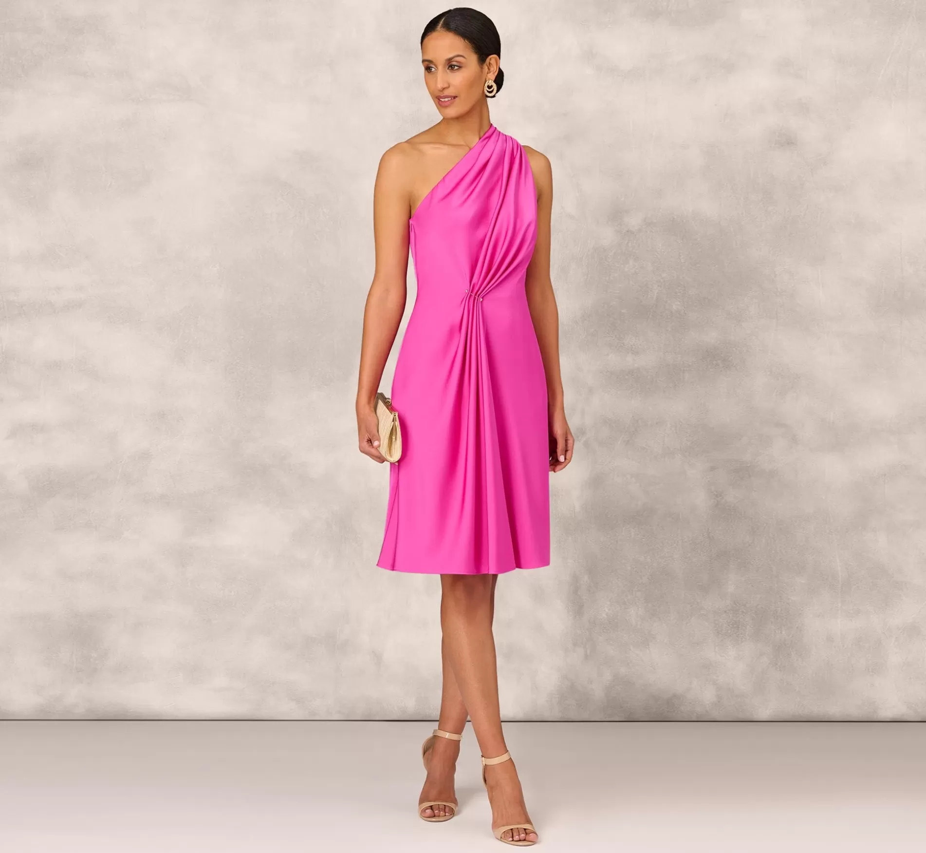 Clearance One Shoulder Midi Dress With Pleated Details In Magenta Midi Dresses | Knee Length Dresses