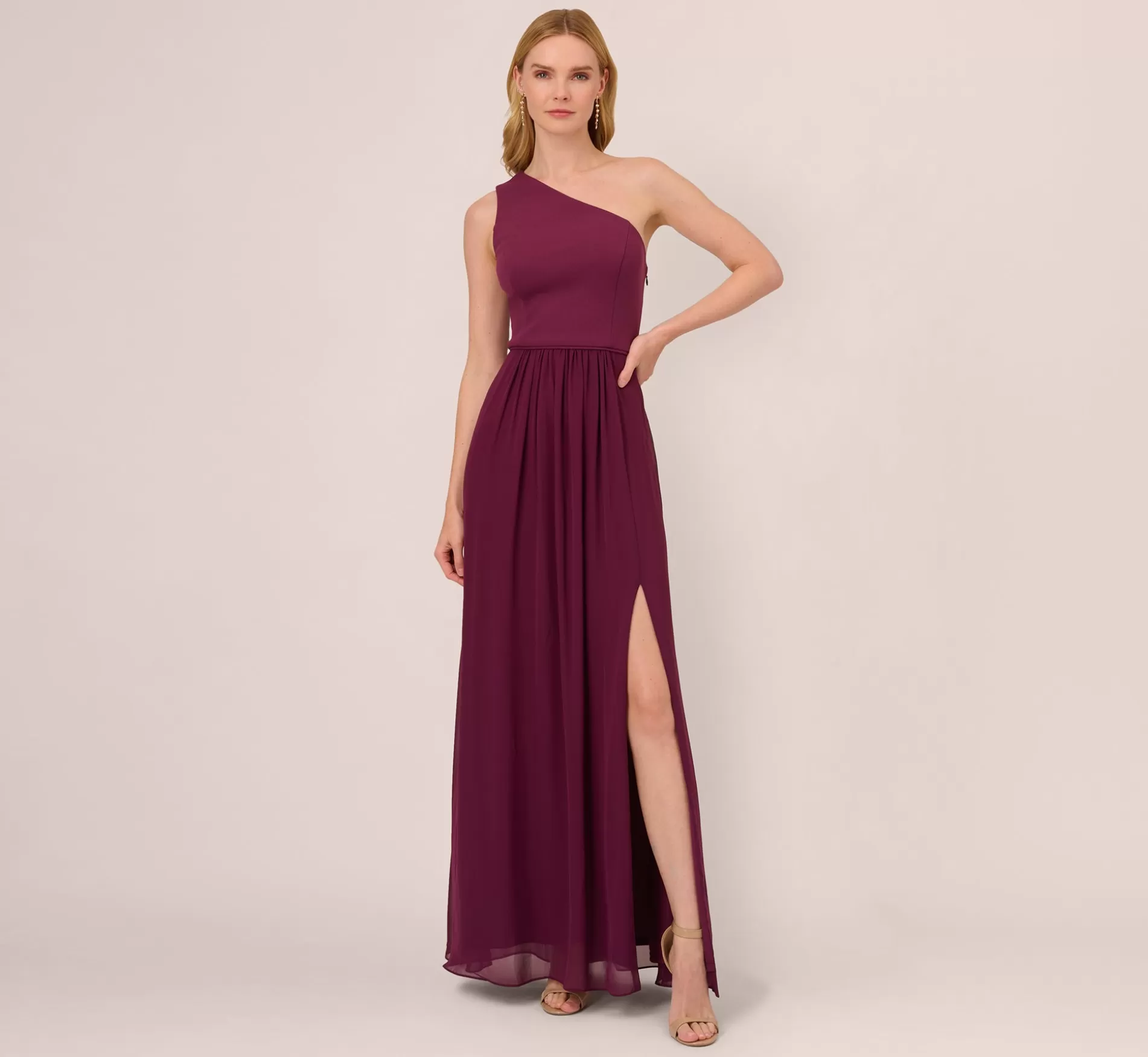 Discount One-Shoulder Chiffon Long Gown In Cassis Long Dresses | Day Dresses