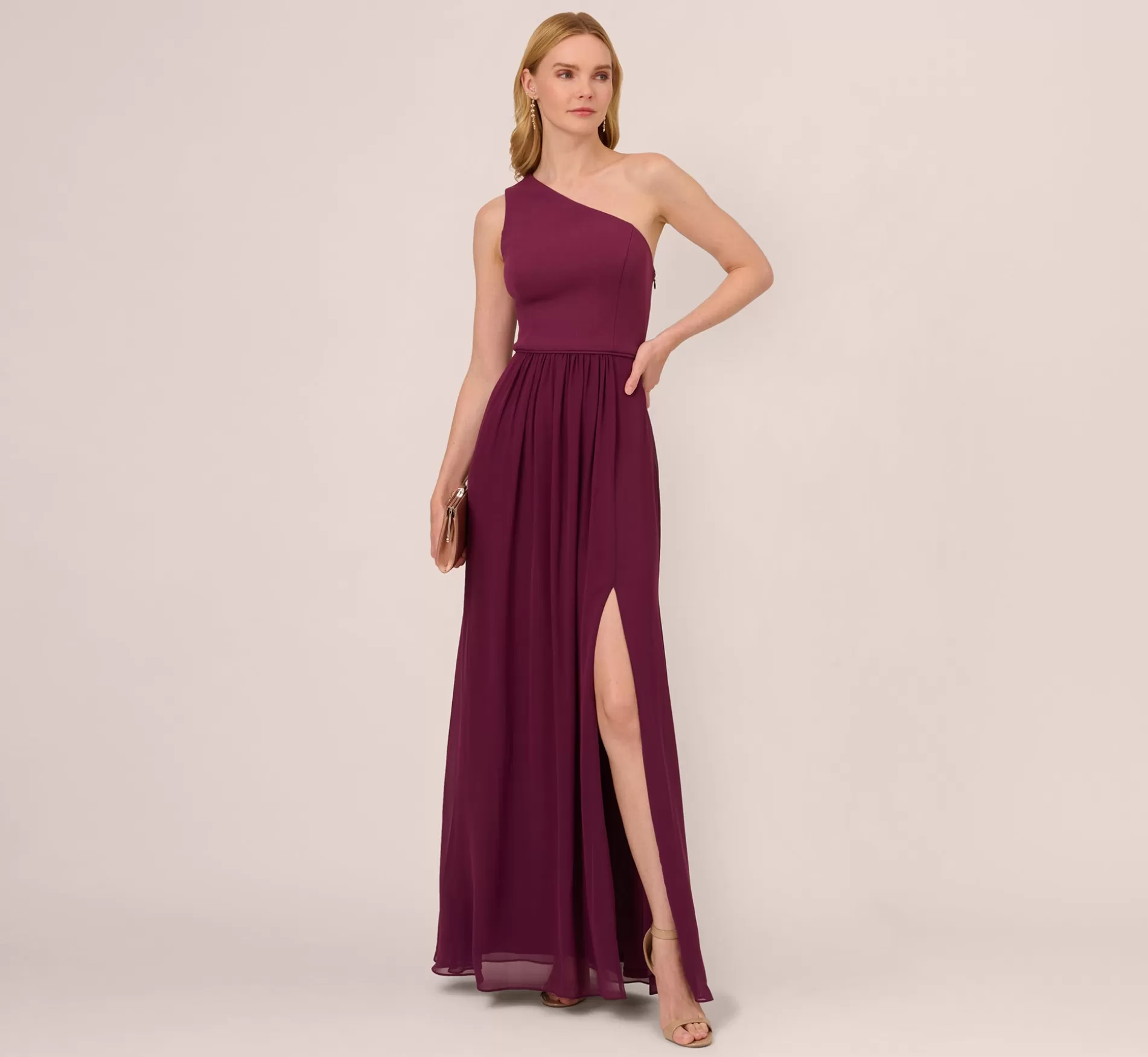 Discount One-Shoulder Chiffon Long Gown In Cassis Long Dresses | Day Dresses