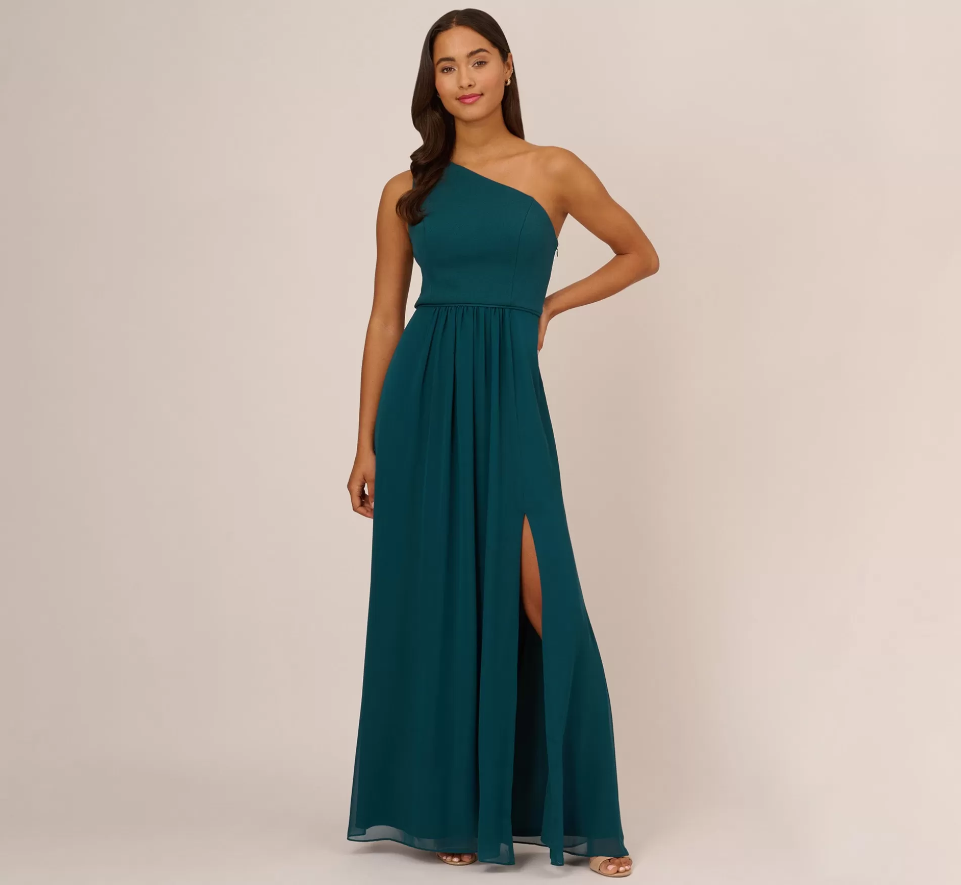 Hot One-Shoulder Chiffon Long Gown In Hunter Long Dresses | Best Sellers