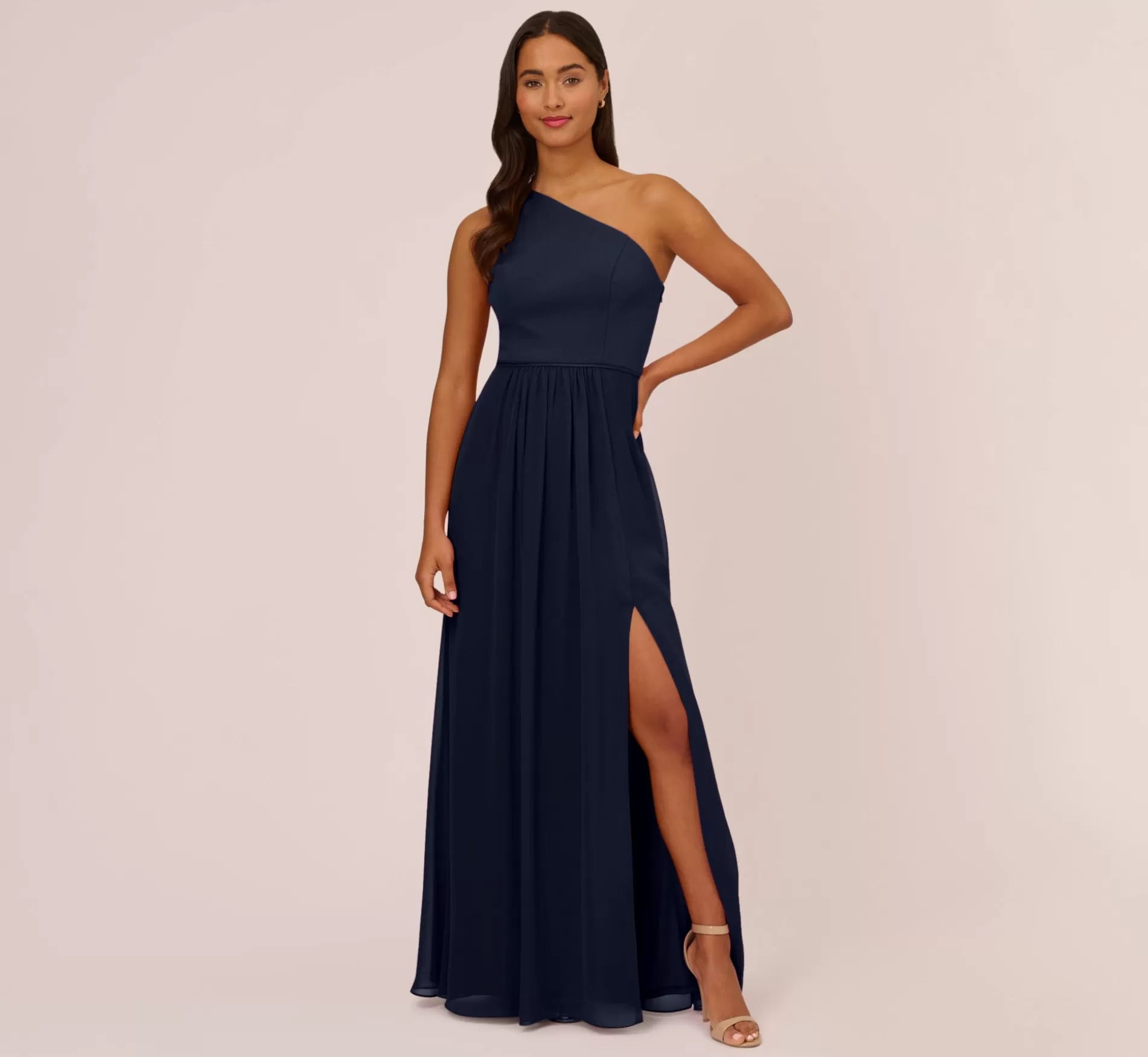 Fashion One-Shoulder Chiffon Long Gown In Midnight Long Dresses | Best Sellers