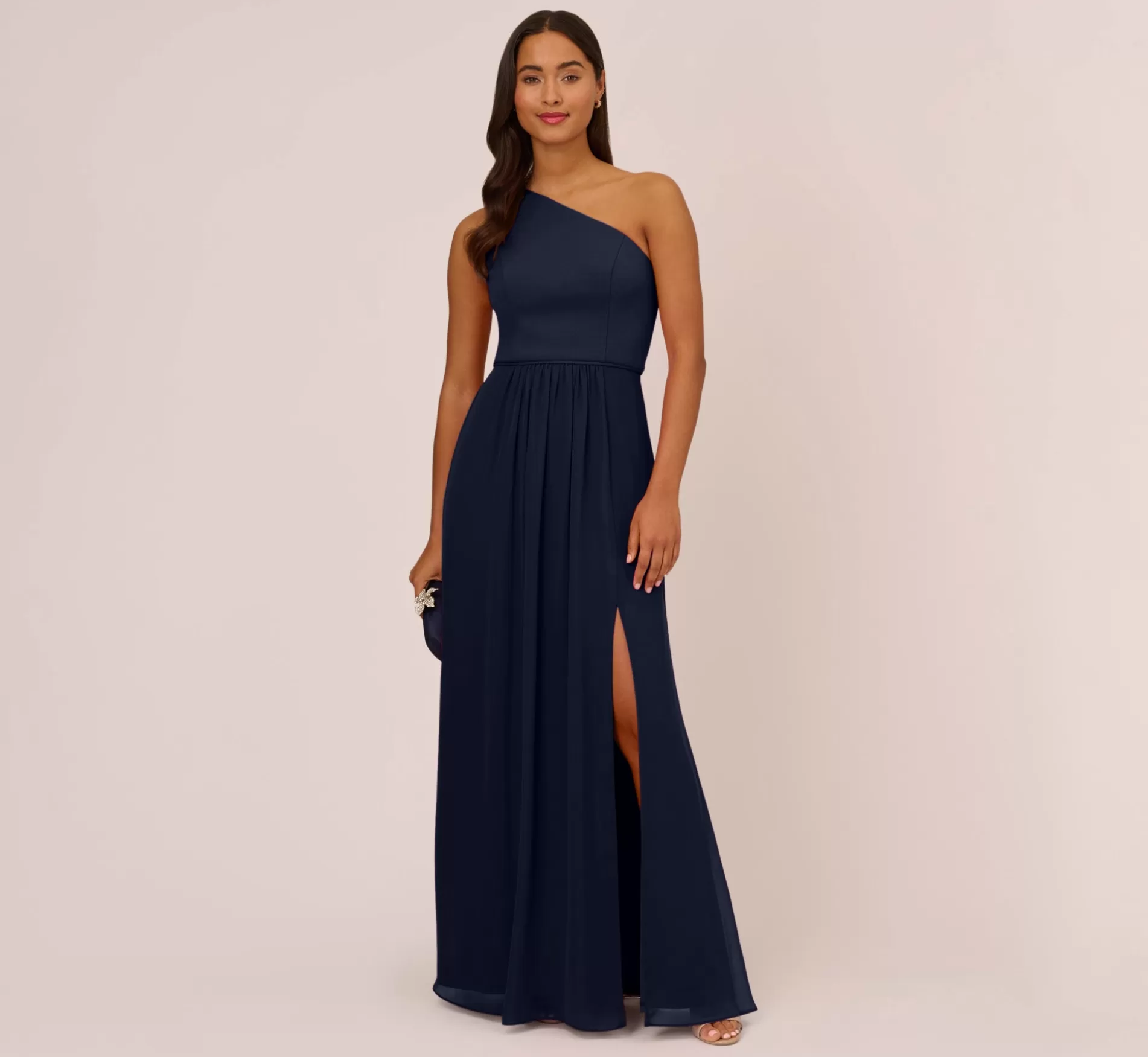 Fashion One-Shoulder Chiffon Long Gown In Midnight Long Dresses | Best Sellers