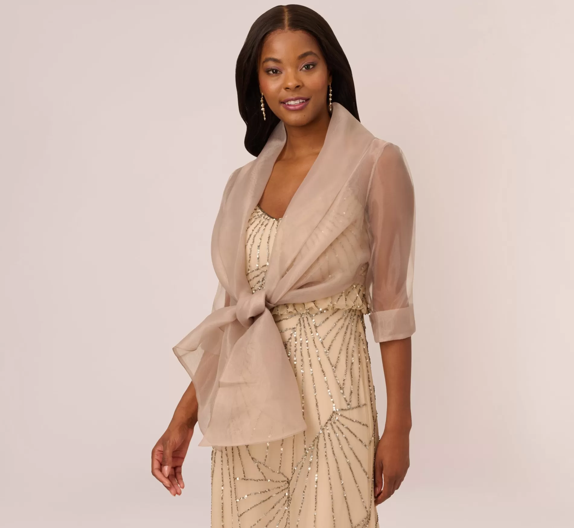 Outlet Organza Wrap Jacket With Short Sleeves In Champagne Separates | Separates