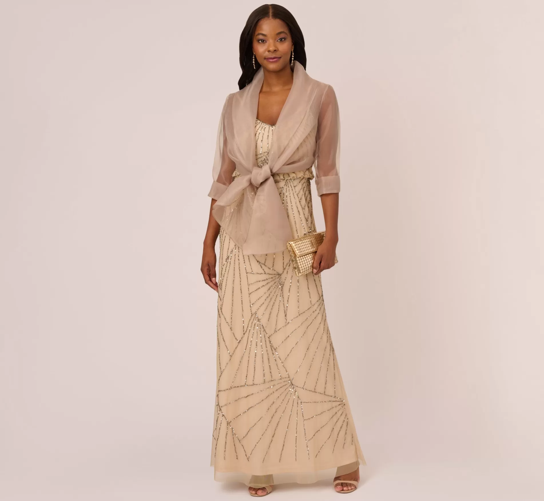 Outlet Organza Wrap Jacket With Short Sleeves In Champagne Separates | Separates