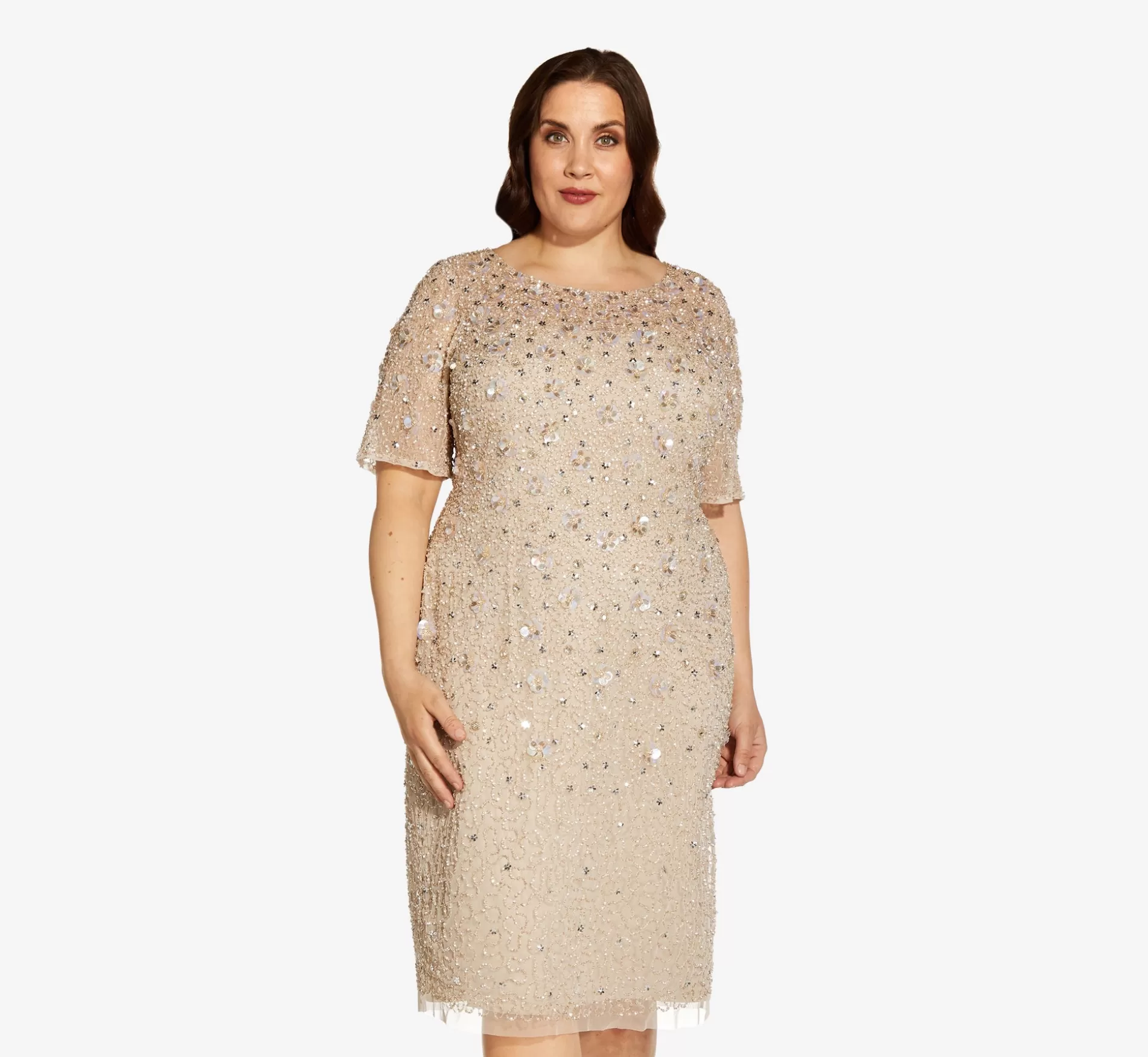 Flash Sale Plus Size Beaded Cocktail Dress In Biscotti Beaded | Cocktail