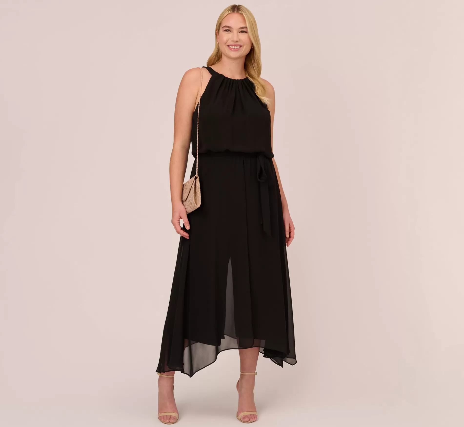 Flash Sale Plus Size Halter Jumpsuit With Chiffon Overlay Skirt In Black Jumpsuits | Jumpsuits