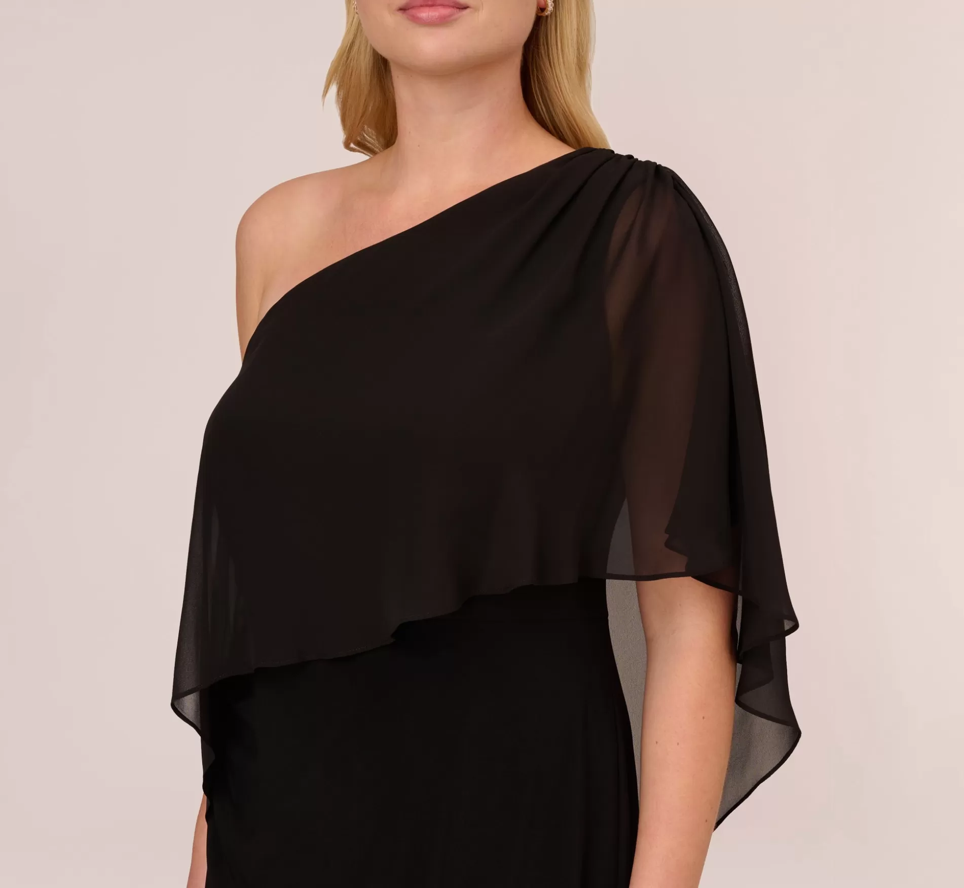 Discount Plus Size One Shoulder Dress With Chiffon Cape In Black Day Dresses | Midi Dresses