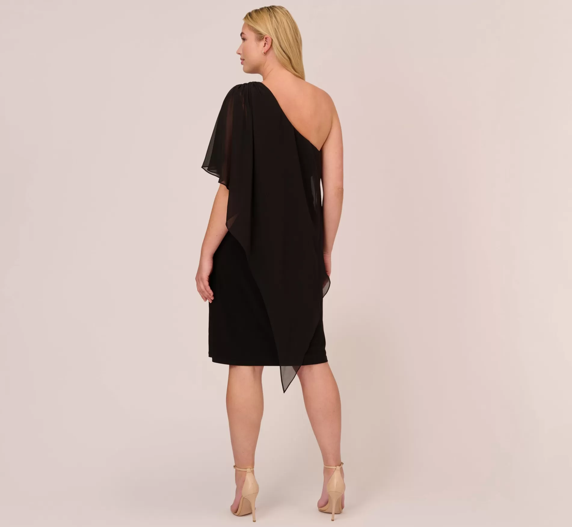 Discount Plus Size One Shoulder Dress With Chiffon Cape In Black Day Dresses | Midi Dresses