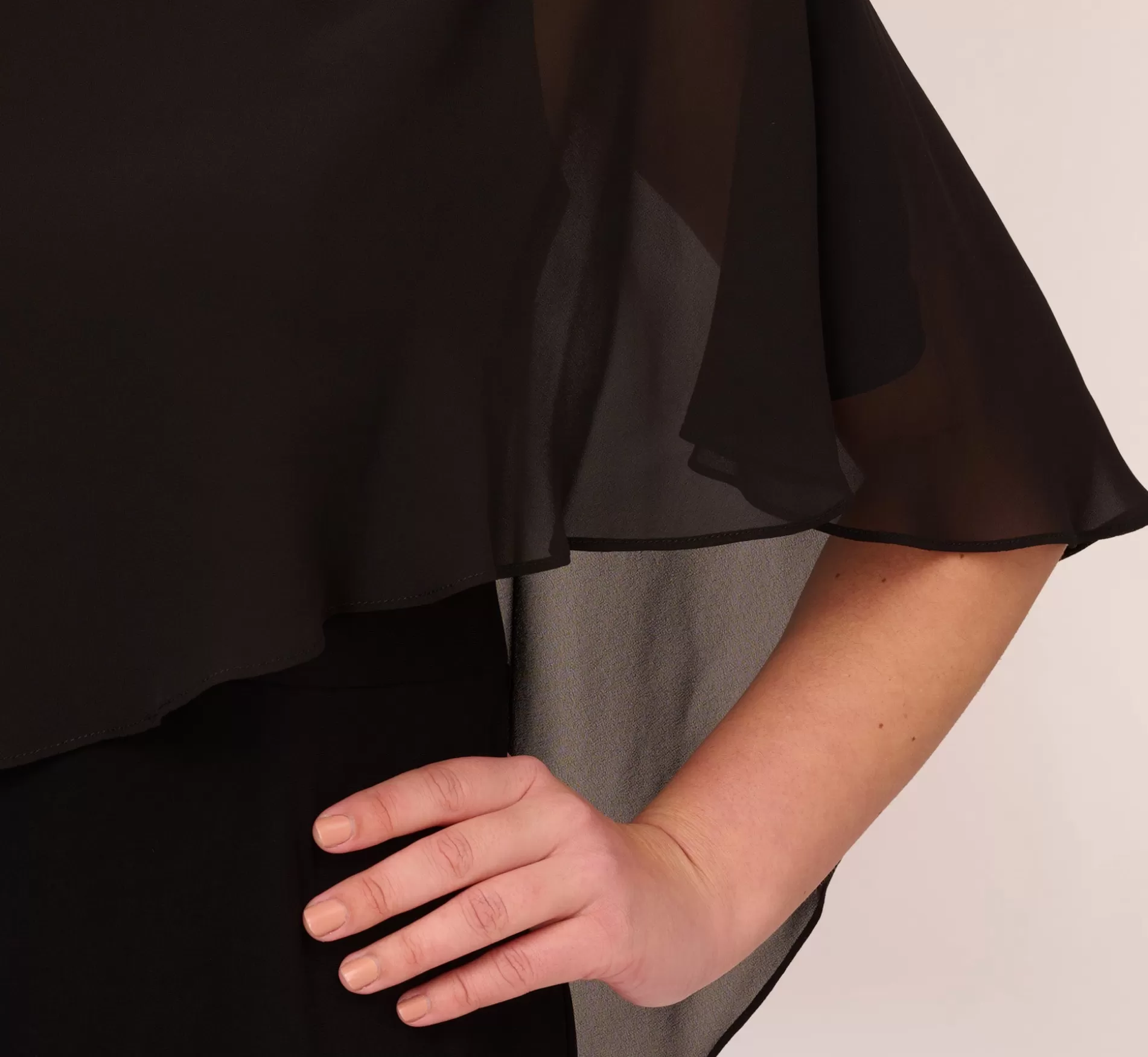 Discount Plus Size One Shoulder Dress With Chiffon Cape In Black Day Dresses | Midi Dresses