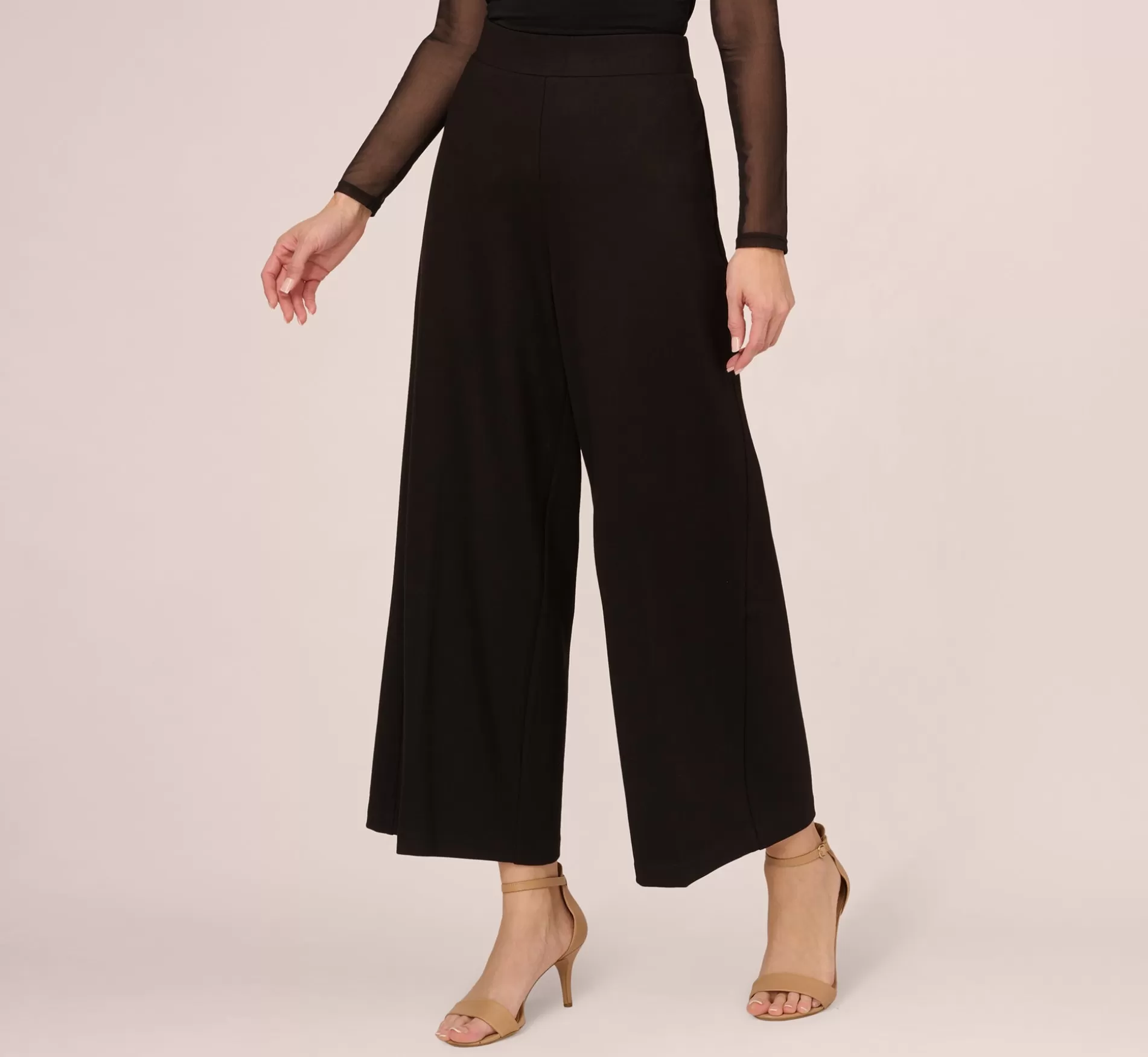 Clearance Ponte Knit Wide Leg Pants With Elastic Waist In Black Formal