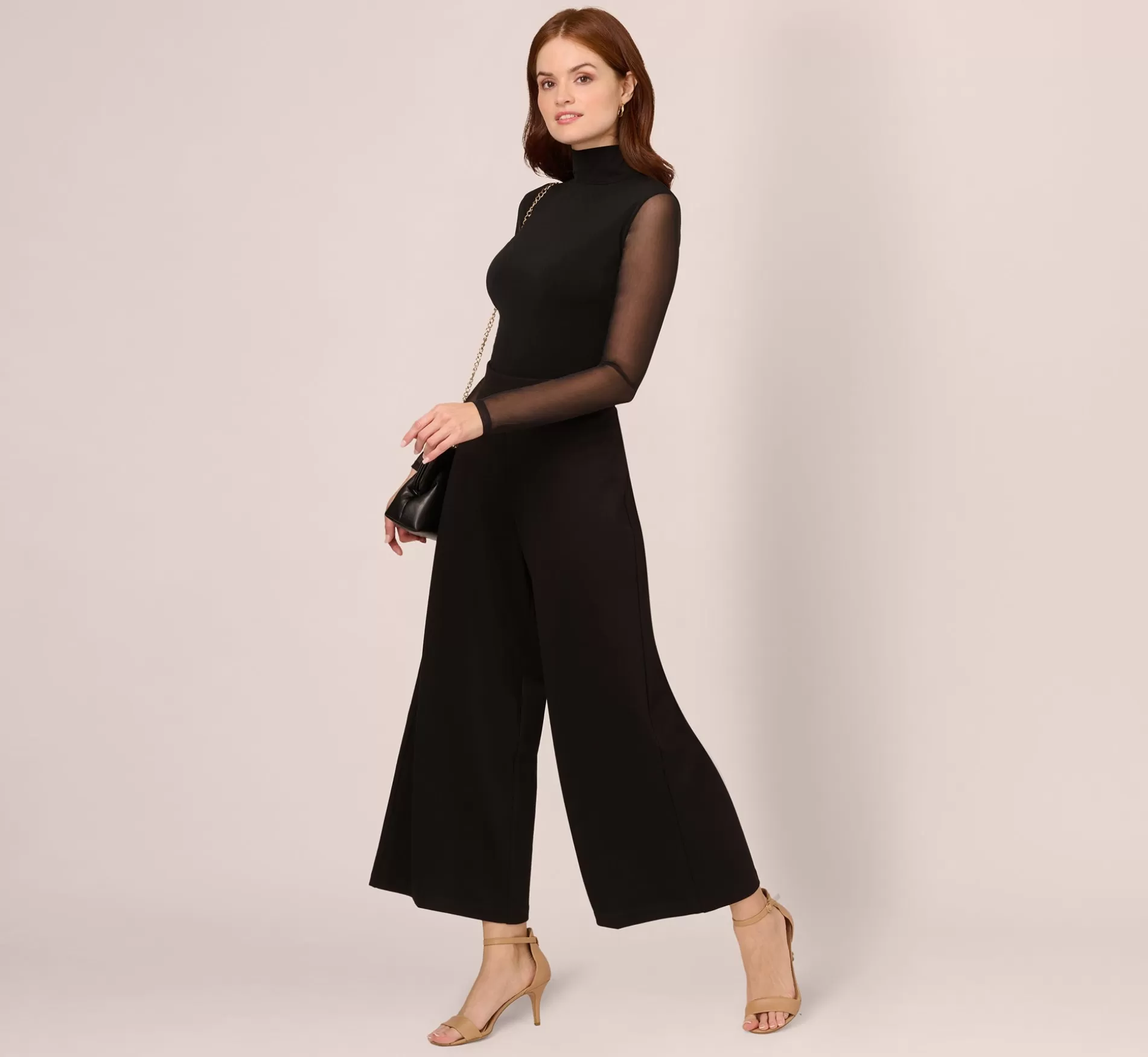 Clearance Ponte Knit Wide Leg Pants With Elastic Waist In Black Formal